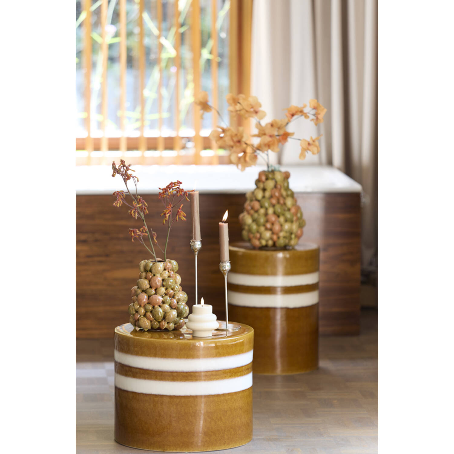 Vaas deco Ø14x15,5 cm CITRUS keramiek bruin-oranje+groen