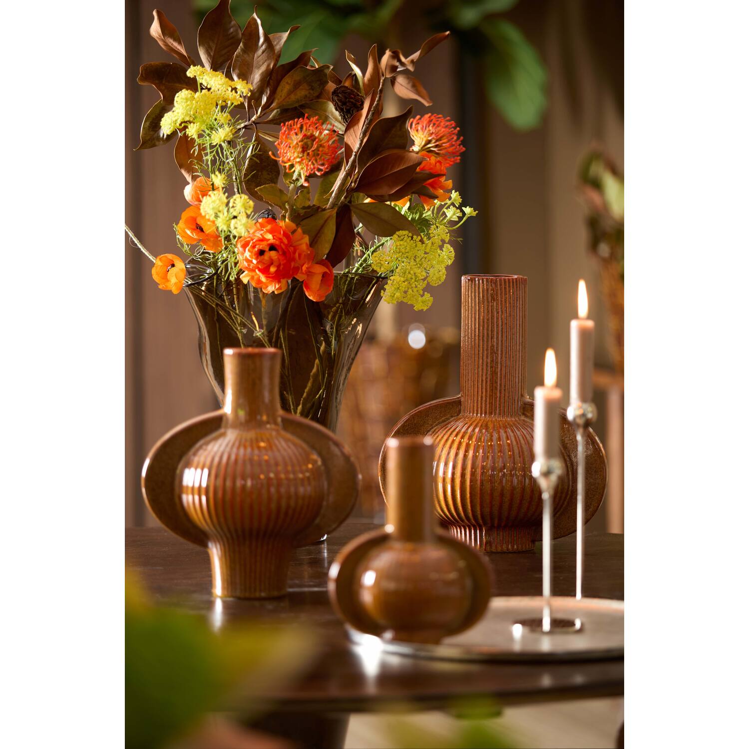 Vase deco 31,5x21,5x38,5 cm MELNIK ceramics cognac brown