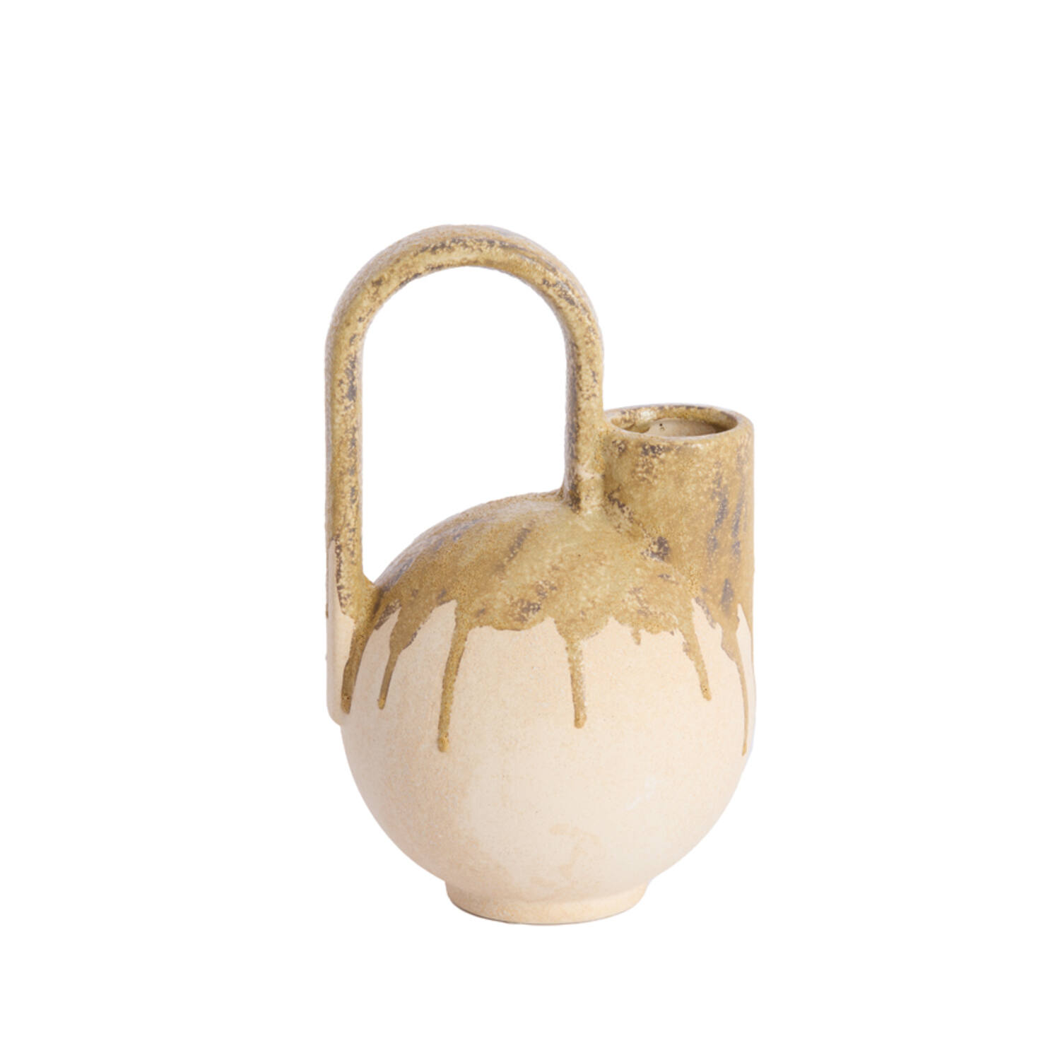 Vaas deco 16x15,5x26 cm SERRES keramiek crème+olijf groen