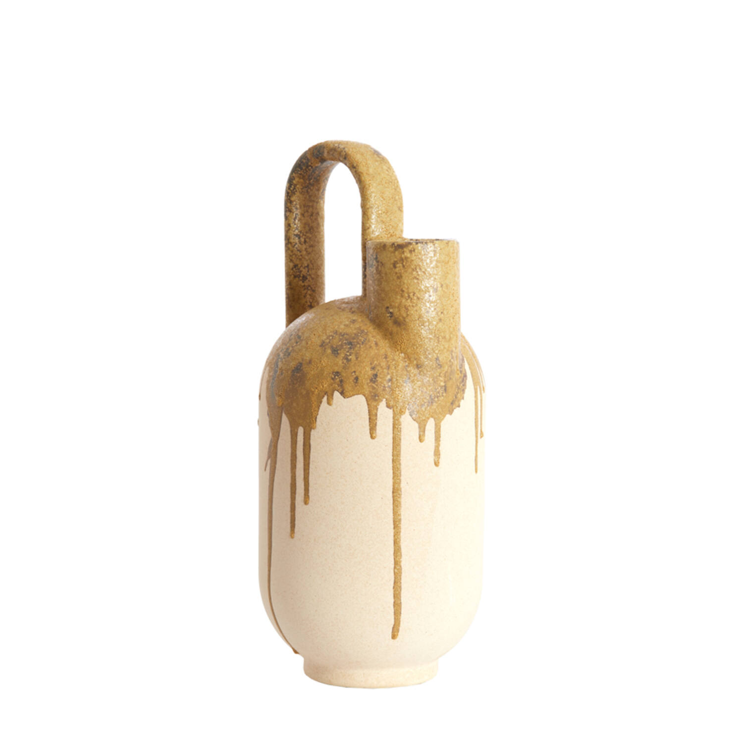 Vaas deco 16,5x15,5x37 cm SERRES keramiek crème+olijf groen