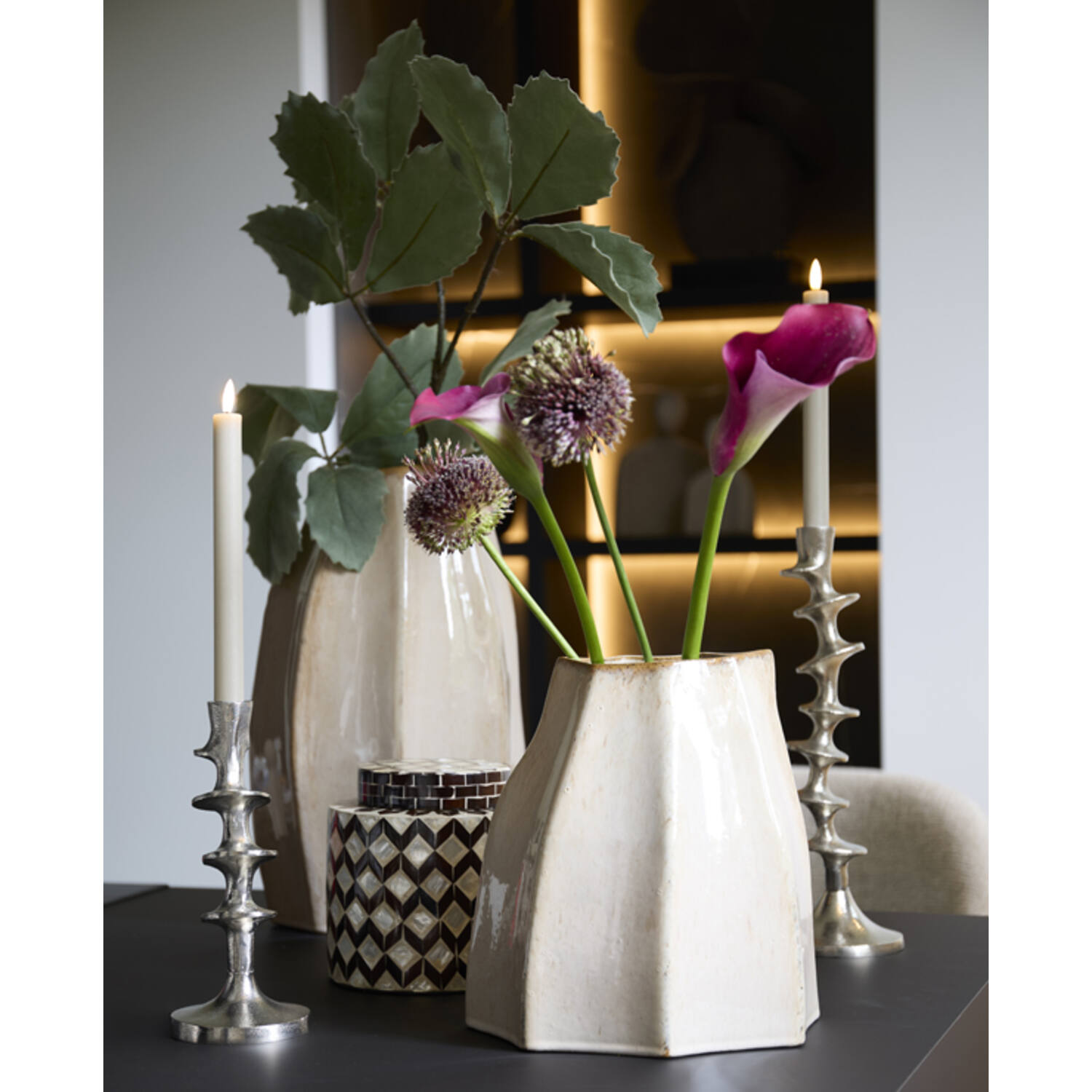 Vase deco 25,5x22x27 cm CHIADO shiny beige