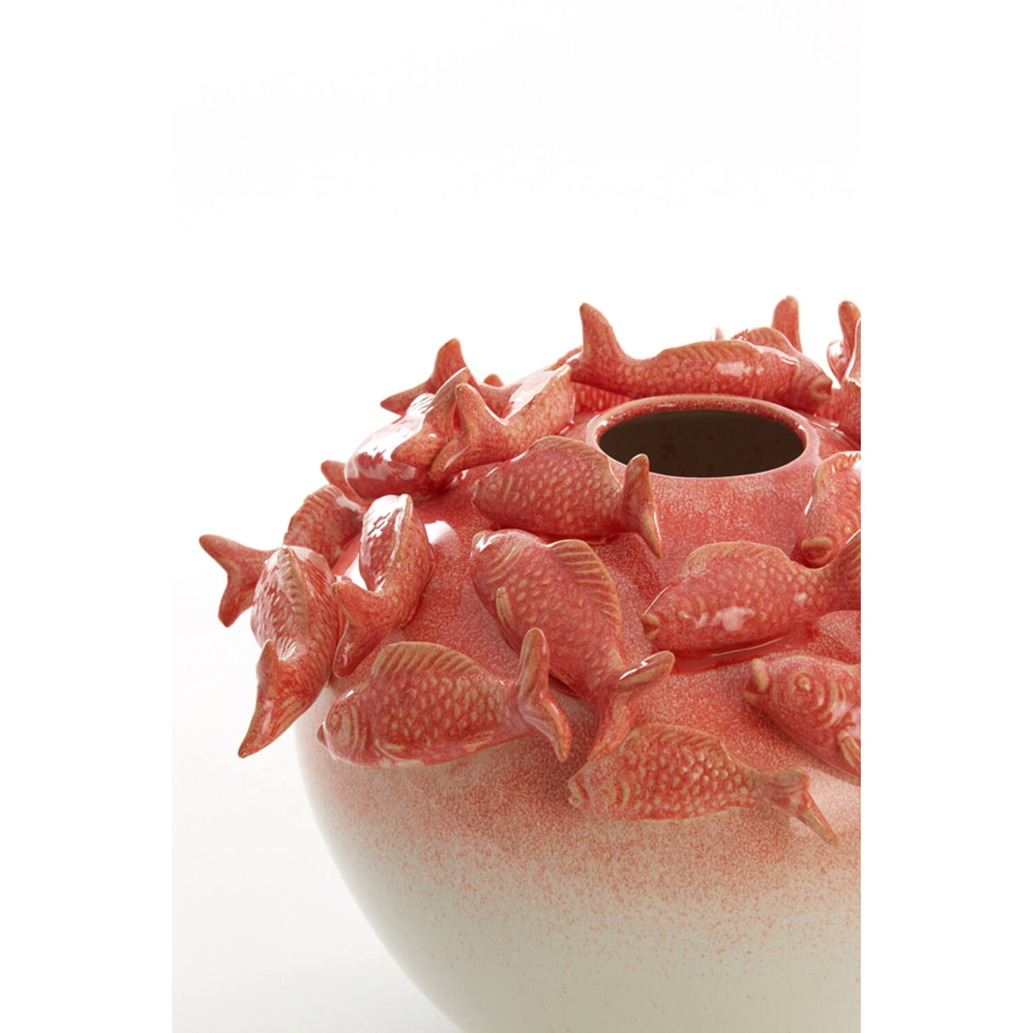 Vase deco Ø40x27 cm FISH ceramics coral+cream