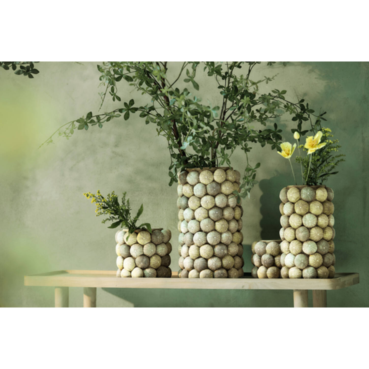 Vase deco Ø20,5x18 cm SEA URCHIN green+dark green