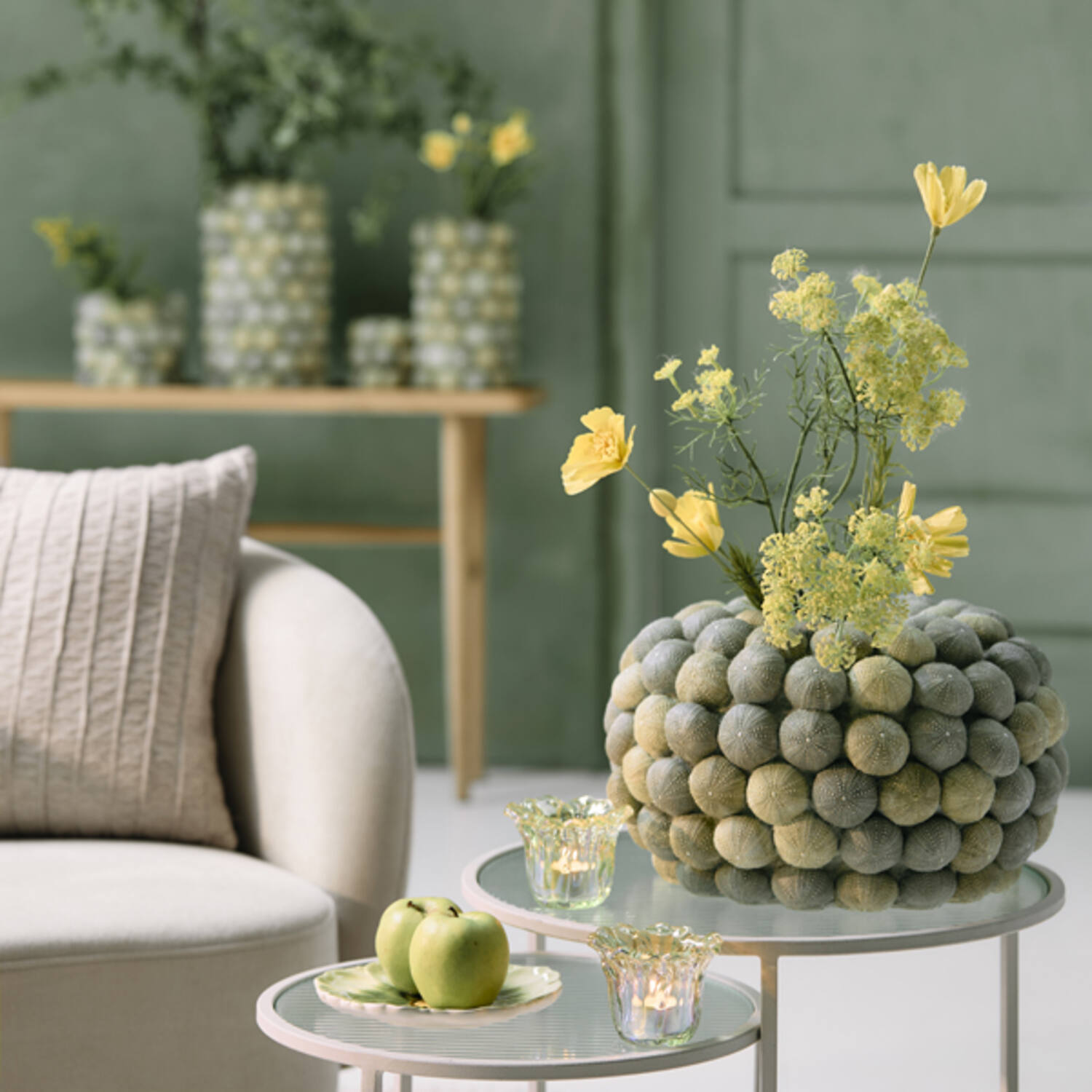 Vase deco Ø40x23,5 cm SEA URCHIN green+dark green