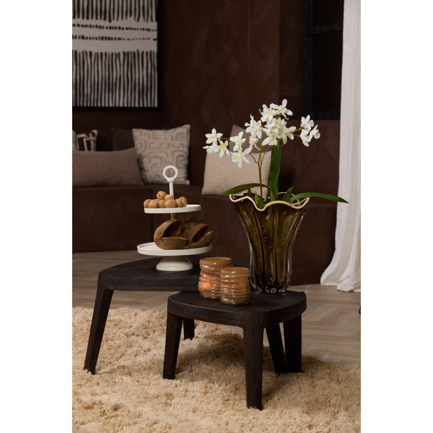 Vase Ø22x27 cm KAZUNO glass clear brown-grey+cream