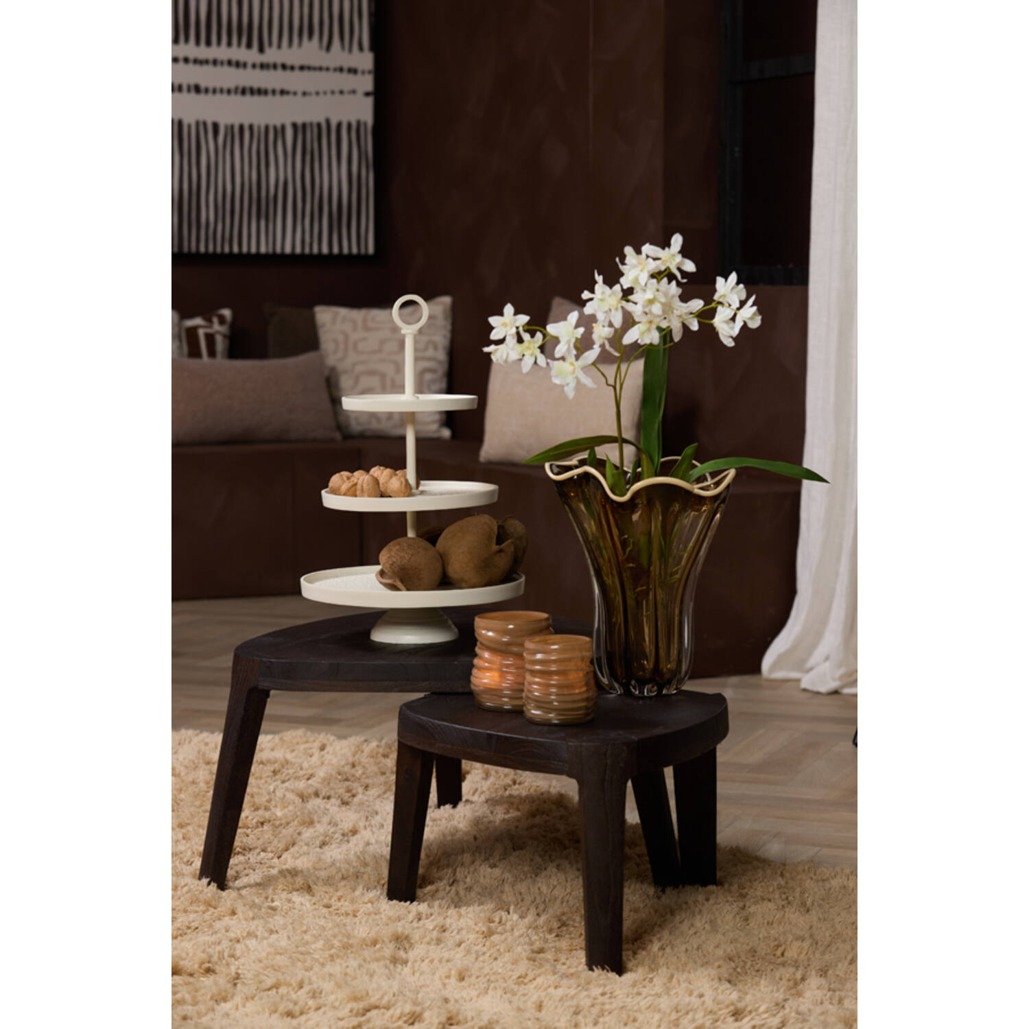 Vaas Ø26x32 cm KAZUNO glas transparant bruin-grijs+crème
