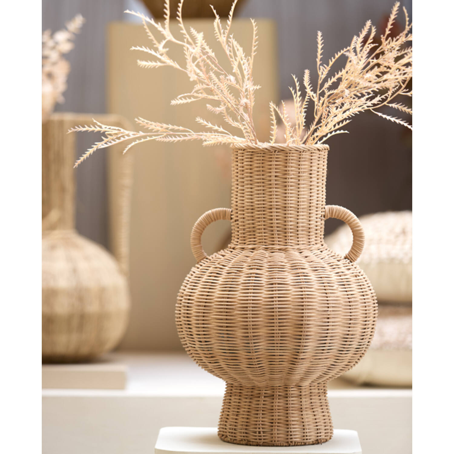Vaas deco Ø30x43 cm NEIVO rotan bruin