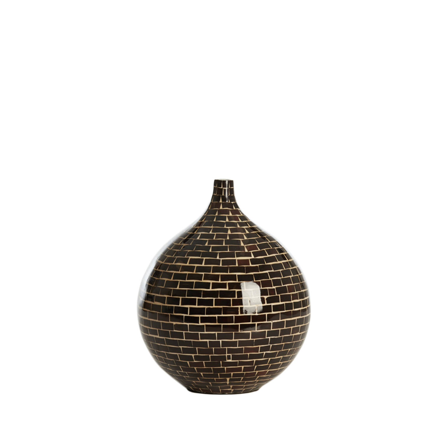 Vaas deco Ø22x25 cm ELORZA bamboe donker bruin+naturel
