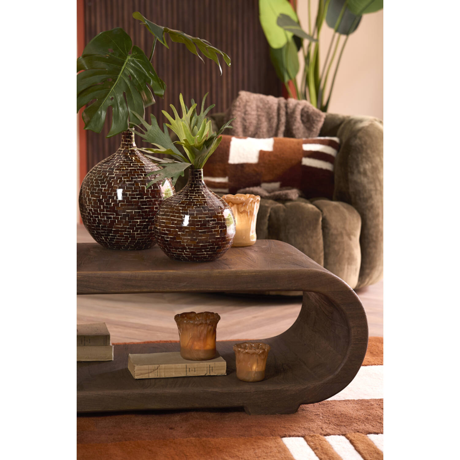 Vaas deco Ø22x25 cm ELORZA bamboe donker bruin+naturel