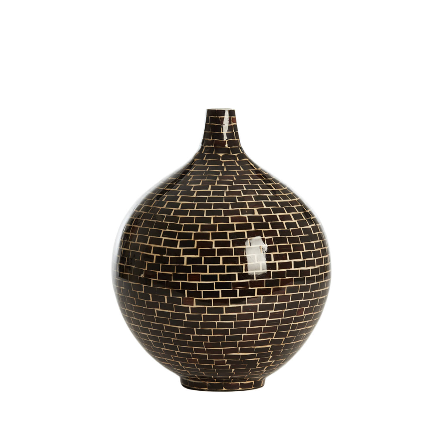 Vaas deco Ø28x35 cm ELORZA bamboe donker bruin+naturel