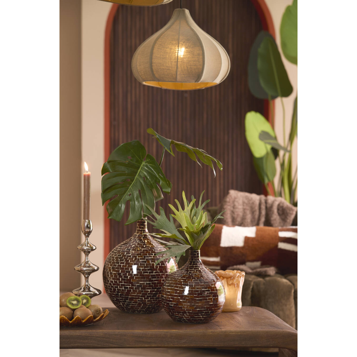 Vaas deco Ø28x35 cm ELORZA bamboe donker bruin+naturel