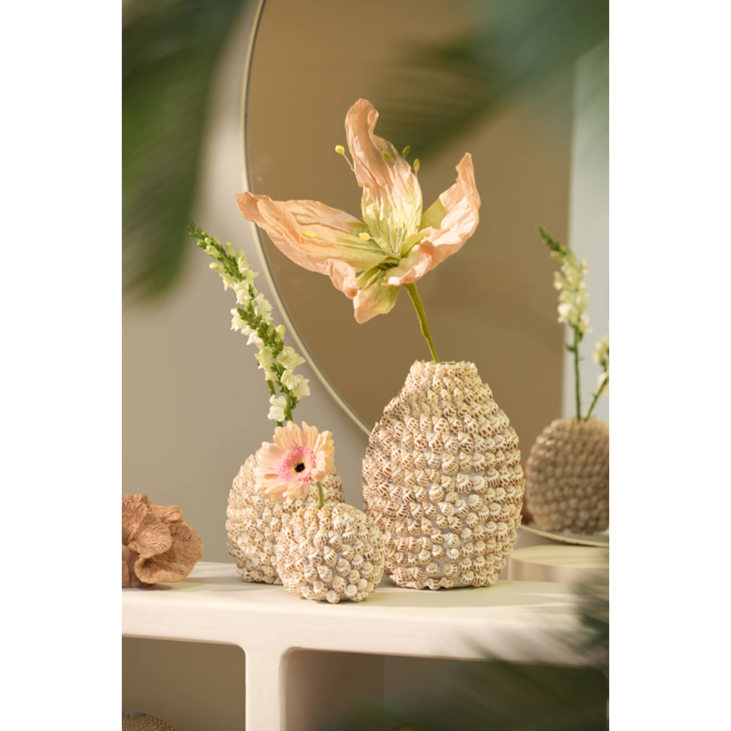 Vase deco Ø19x28,5 cm SHELL cream+brown