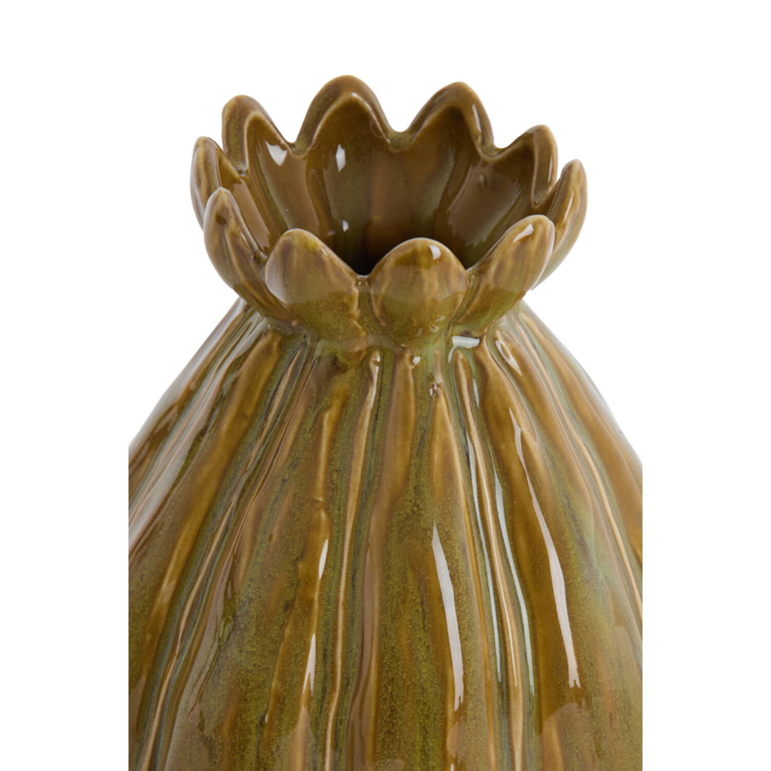 Vaas deco Ø9,5x13 cm FELINE keramiek groen-bruin