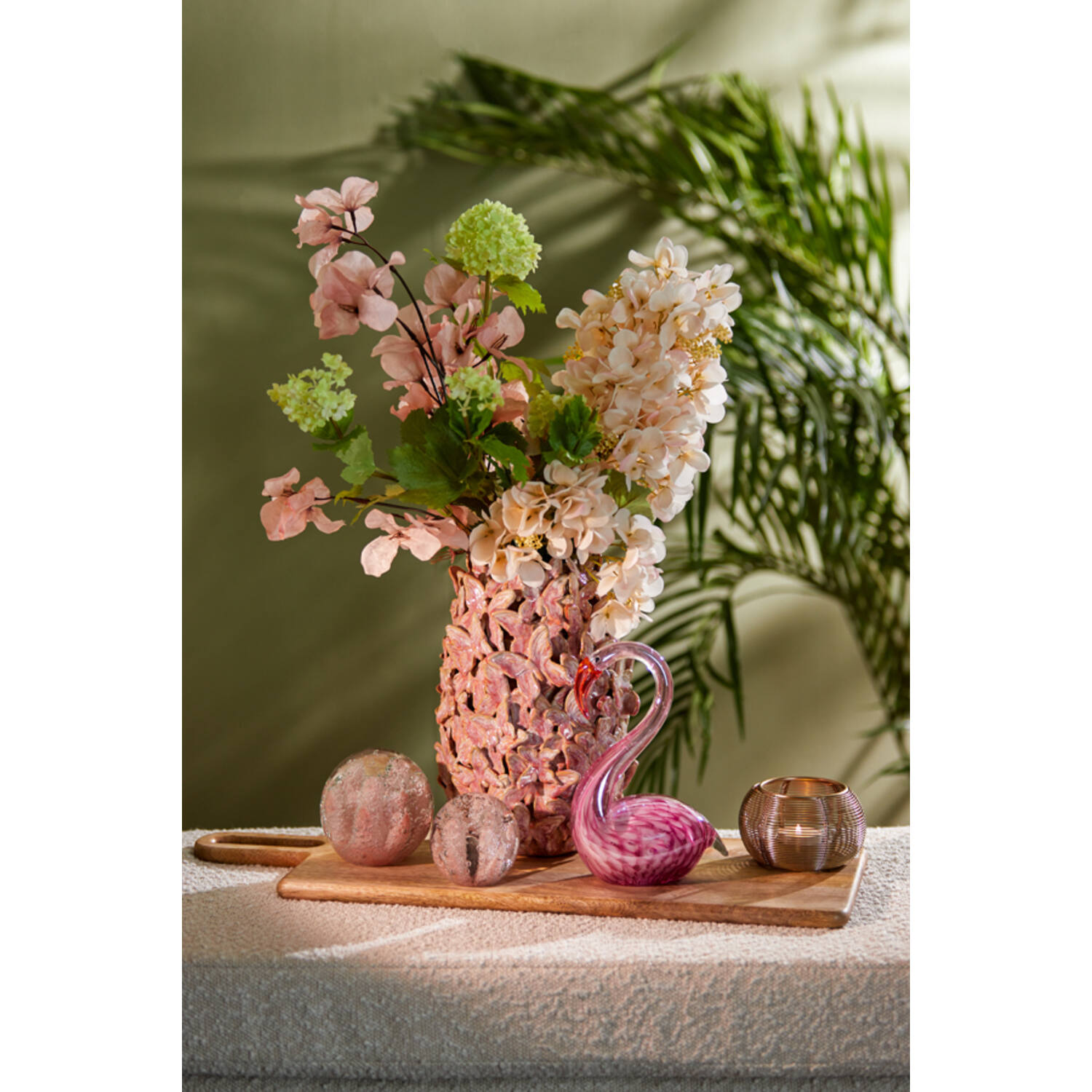 Vaas deco Ø17x26 cm MARIPOSA keramiek roze