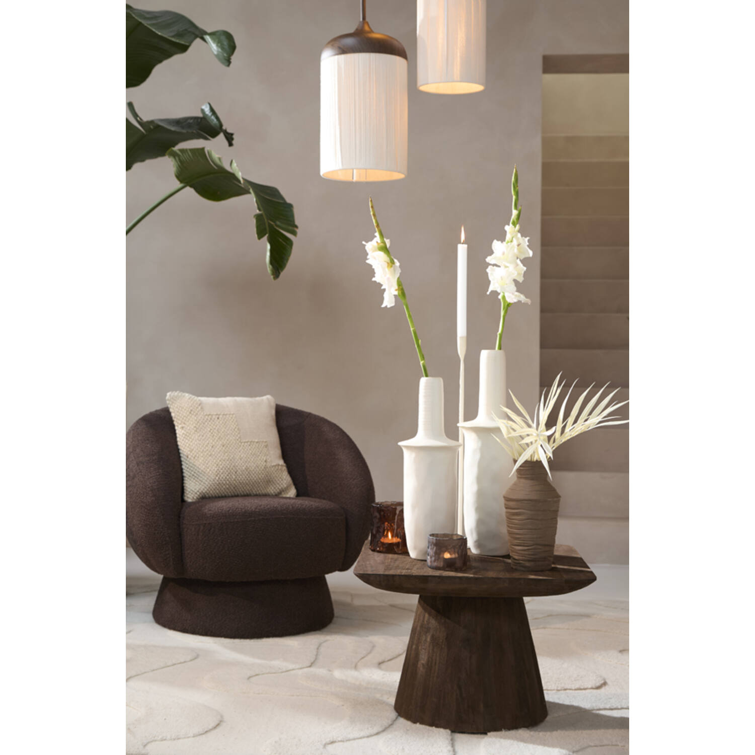 Vaas deco Ø19,5x56 cm SENNES keramiek mat crème