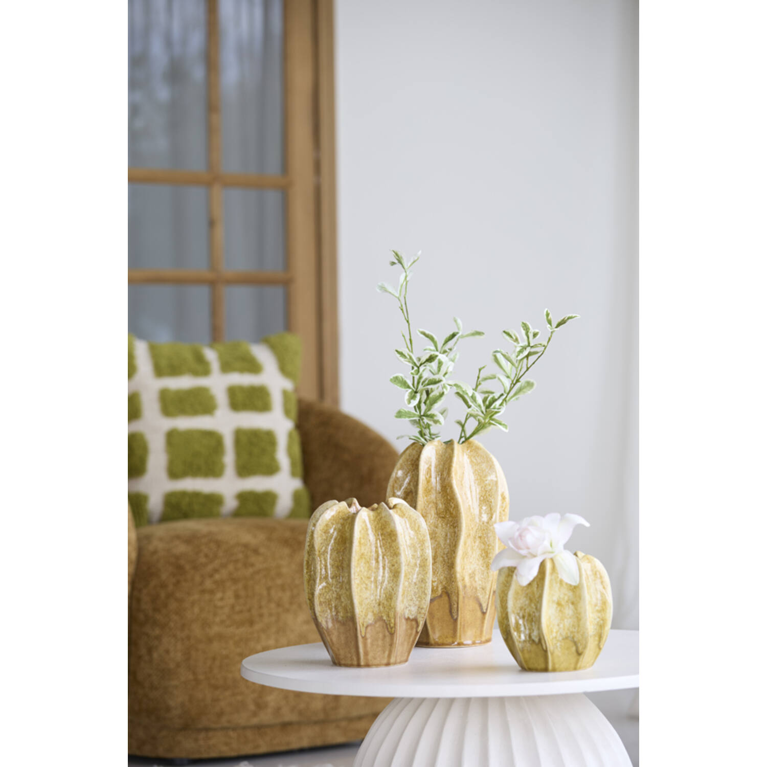 Vase deco Ø14,5x16 cm NILO ceramics ocher yellow-brown