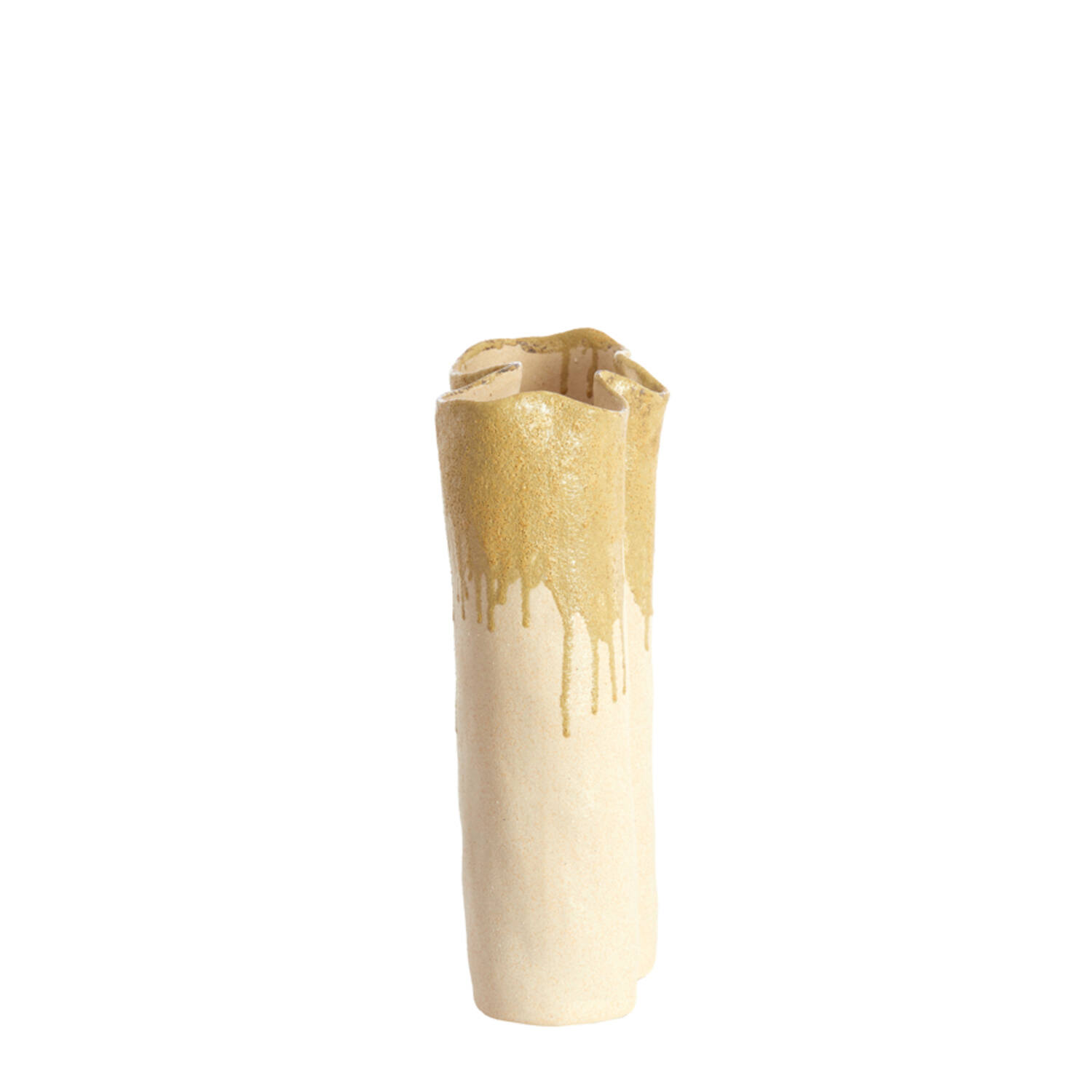 Vase deco 26x14x40 cm FLOVILLA ceramics cream+olive green