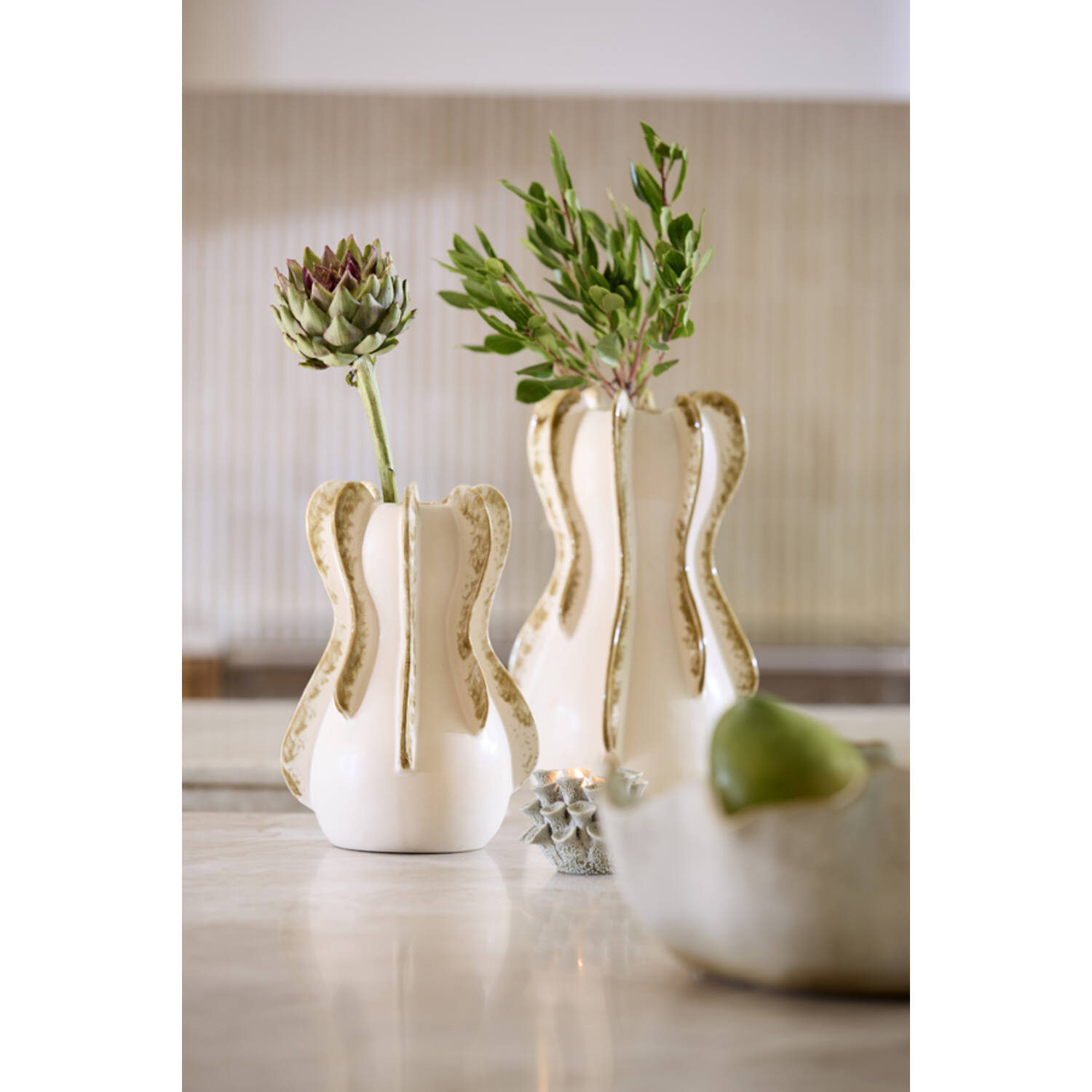 Vase deco Ø18,5x34 cm MAGOME ceramics cream+olive green