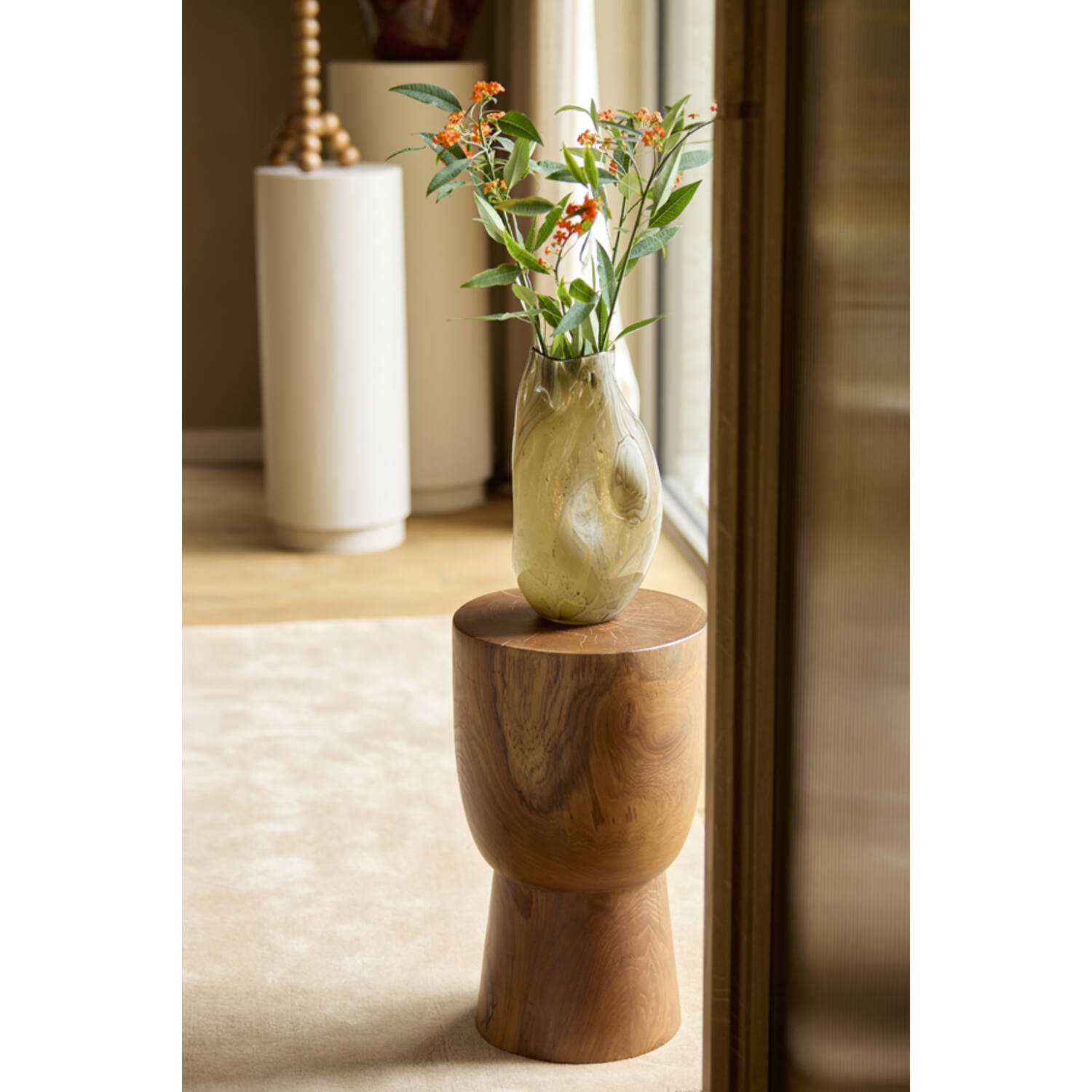 Vase Ø18x32 cm JORIEN glass taupe+olive green