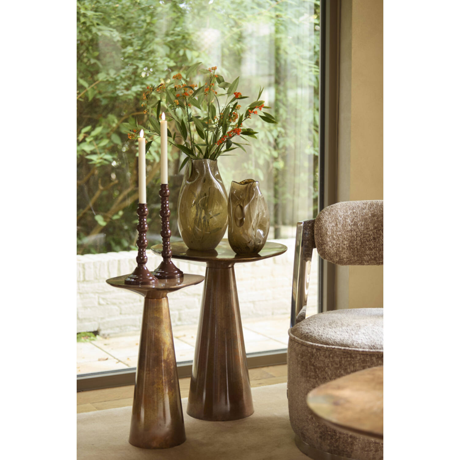 Vase Ø14,5x25 cm JORIEN glass taupe+olive green