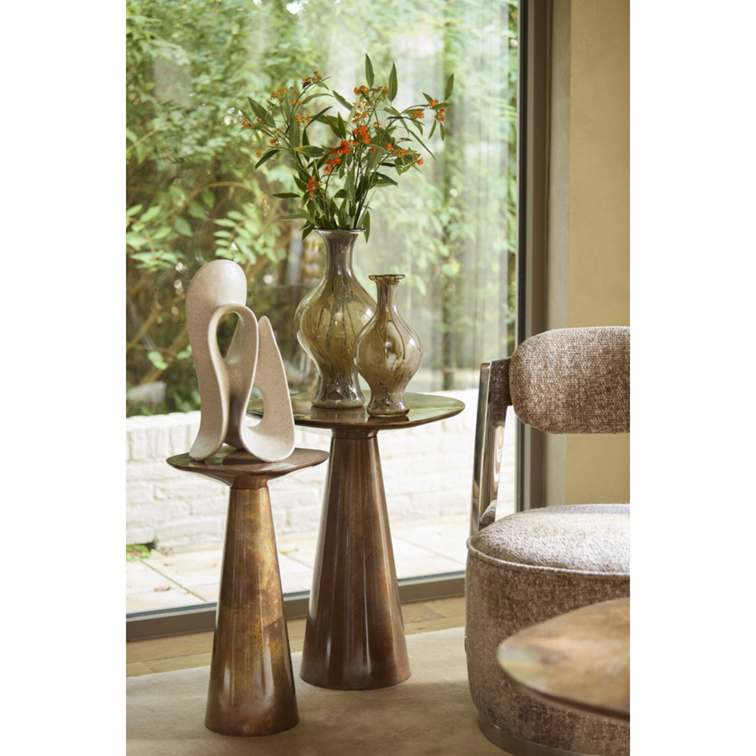 Vase Ø14,5x29,5 cm JORVEN glass taupe+olive green