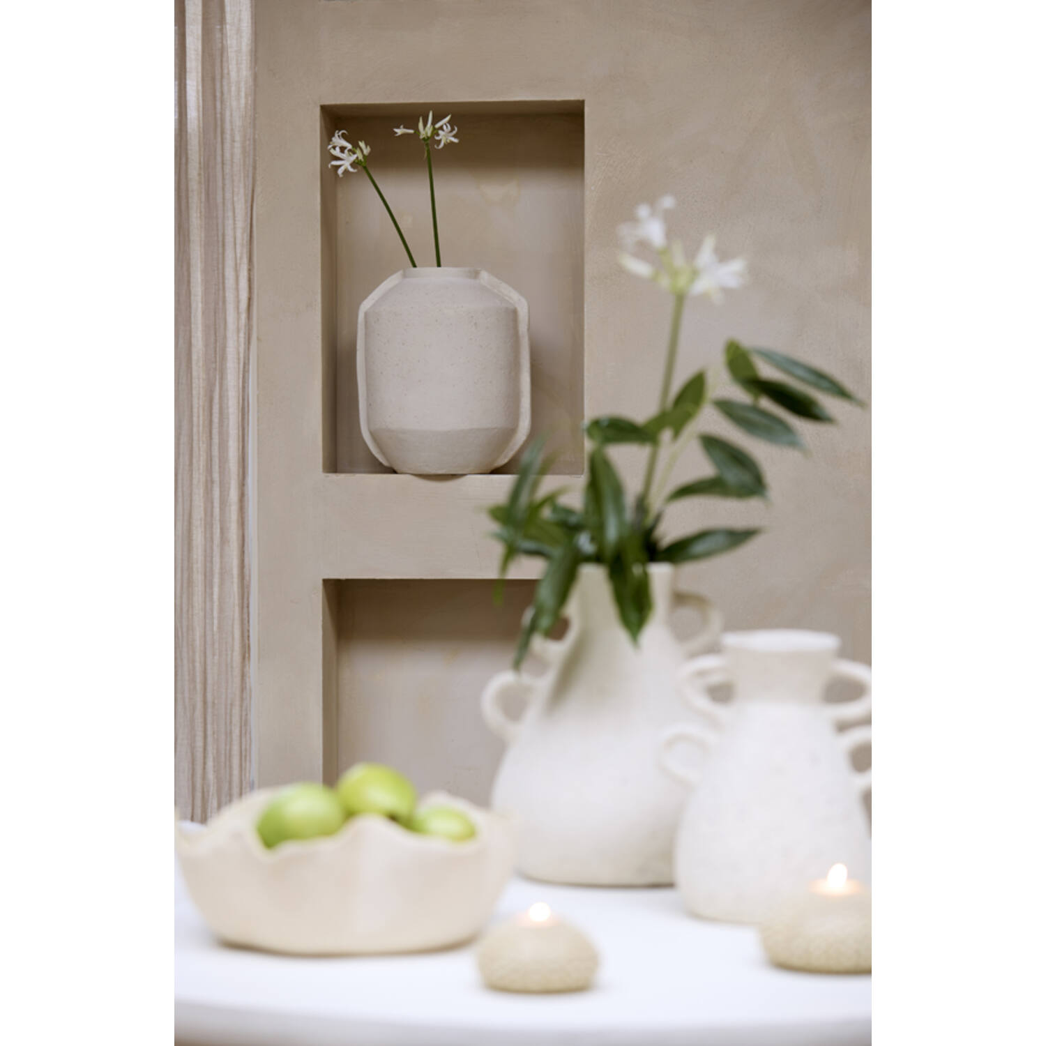 Pot deco 35x32x44 cm NORIC matt cream