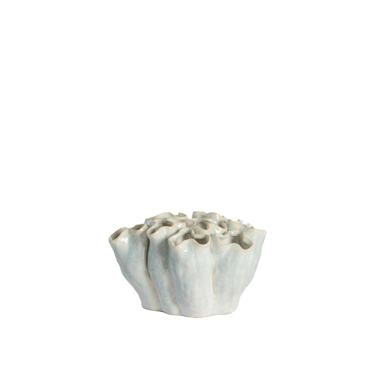 Vase deco 21,5x16,5x13 cm DIAGO ceramics light blue+cream