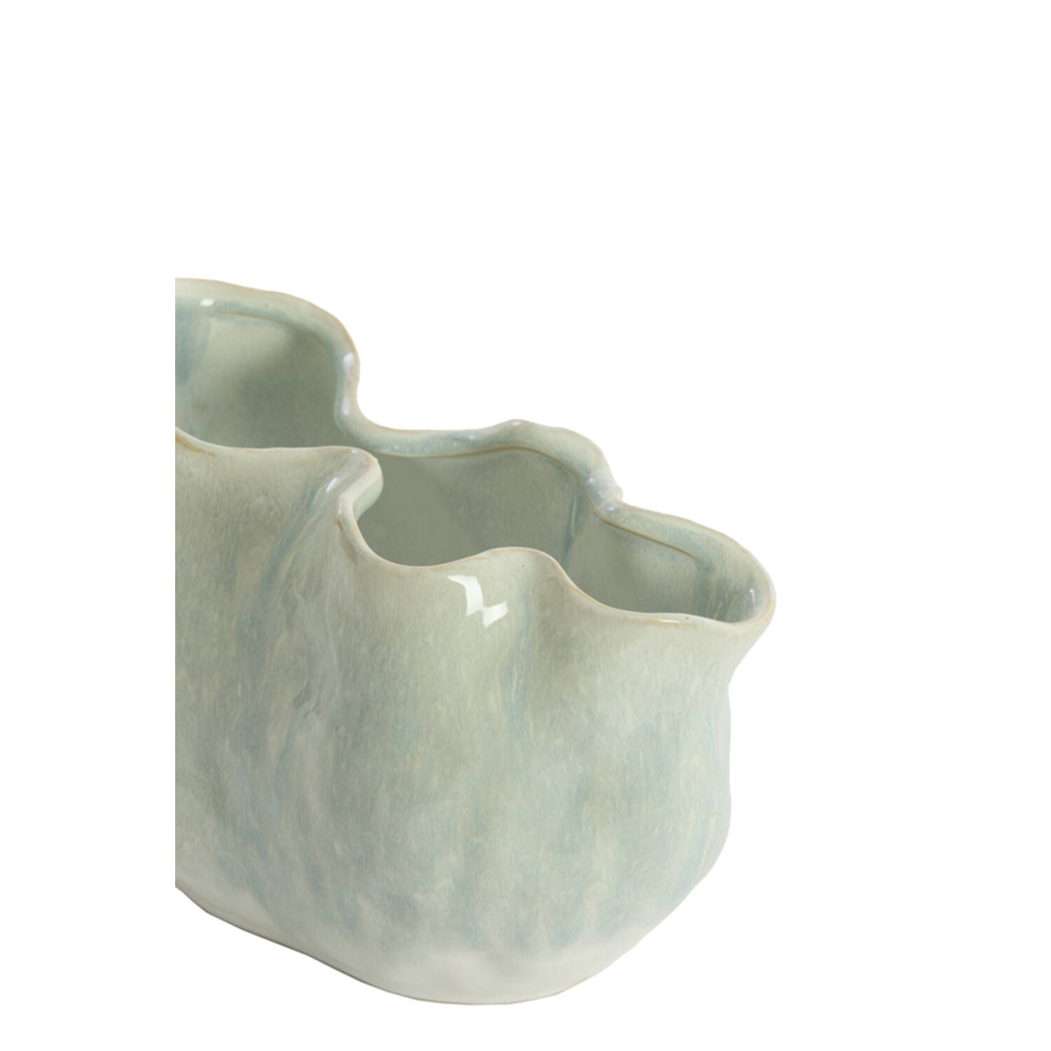 Vase deco 26x15x17,5 cm TELMO ceramics light blue+cream