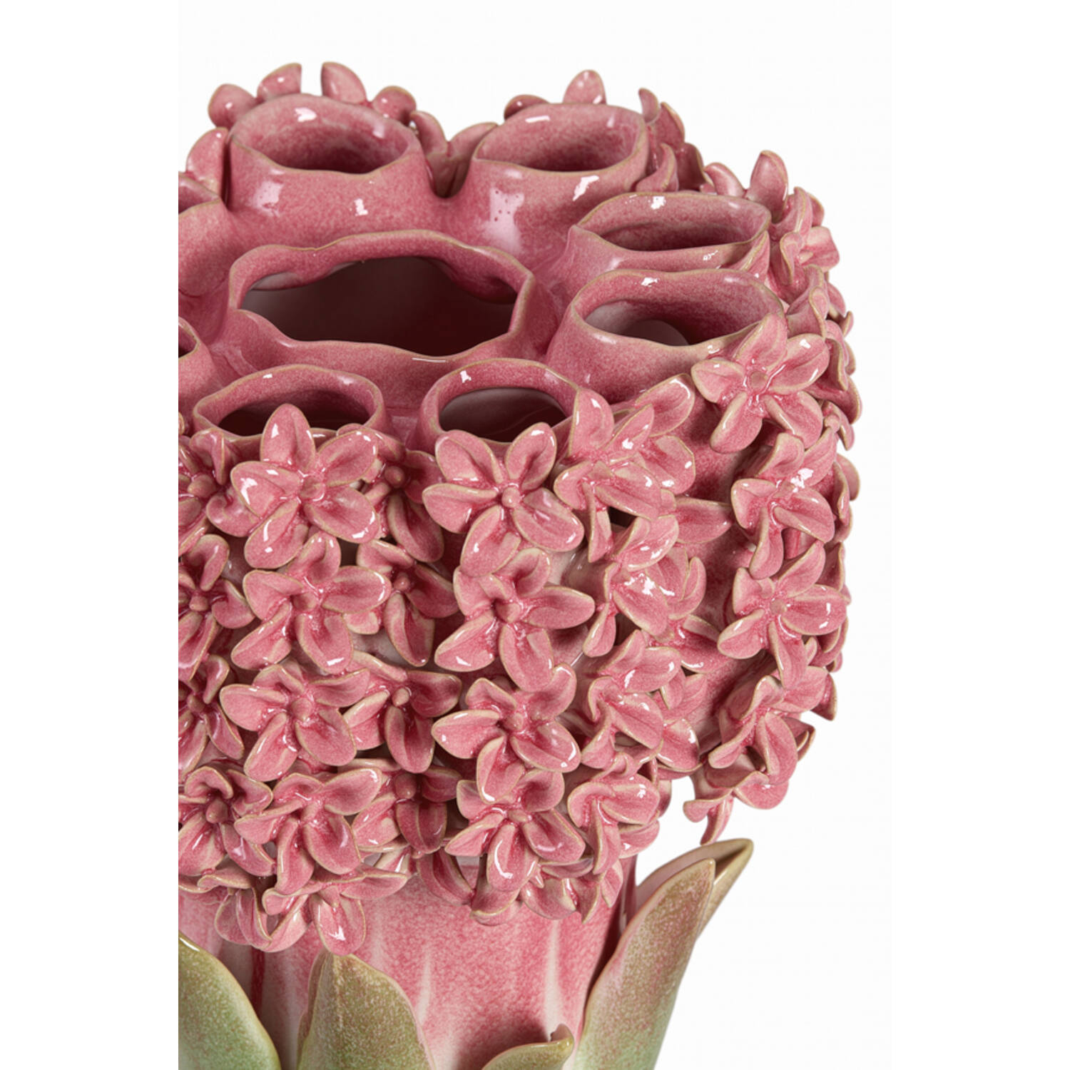 Vase deco 30x29x32,5 cm FLOWER ceramics pink+green