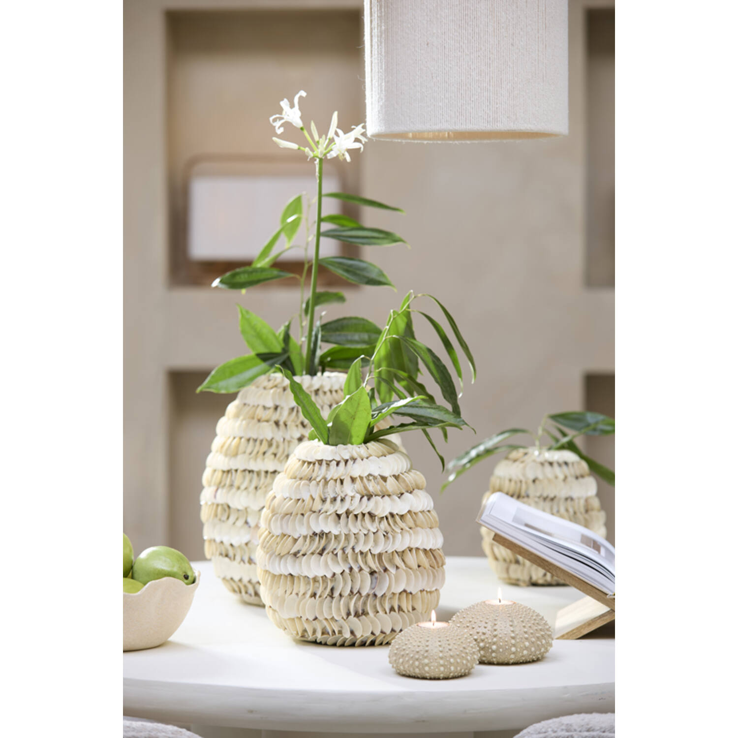 Vase deco Ø33x35 cm SARRIA bamboo+shell cream