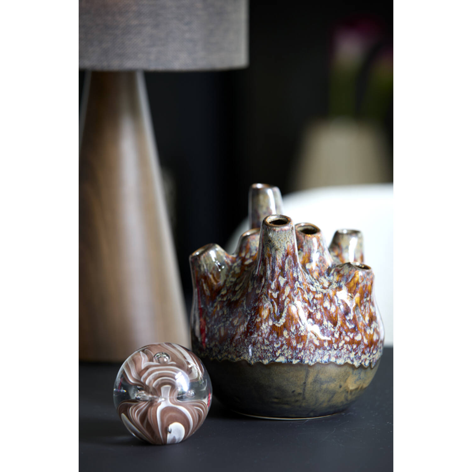 Vase deco Ø16x18 cm COSENZA ceramics brown+bronze