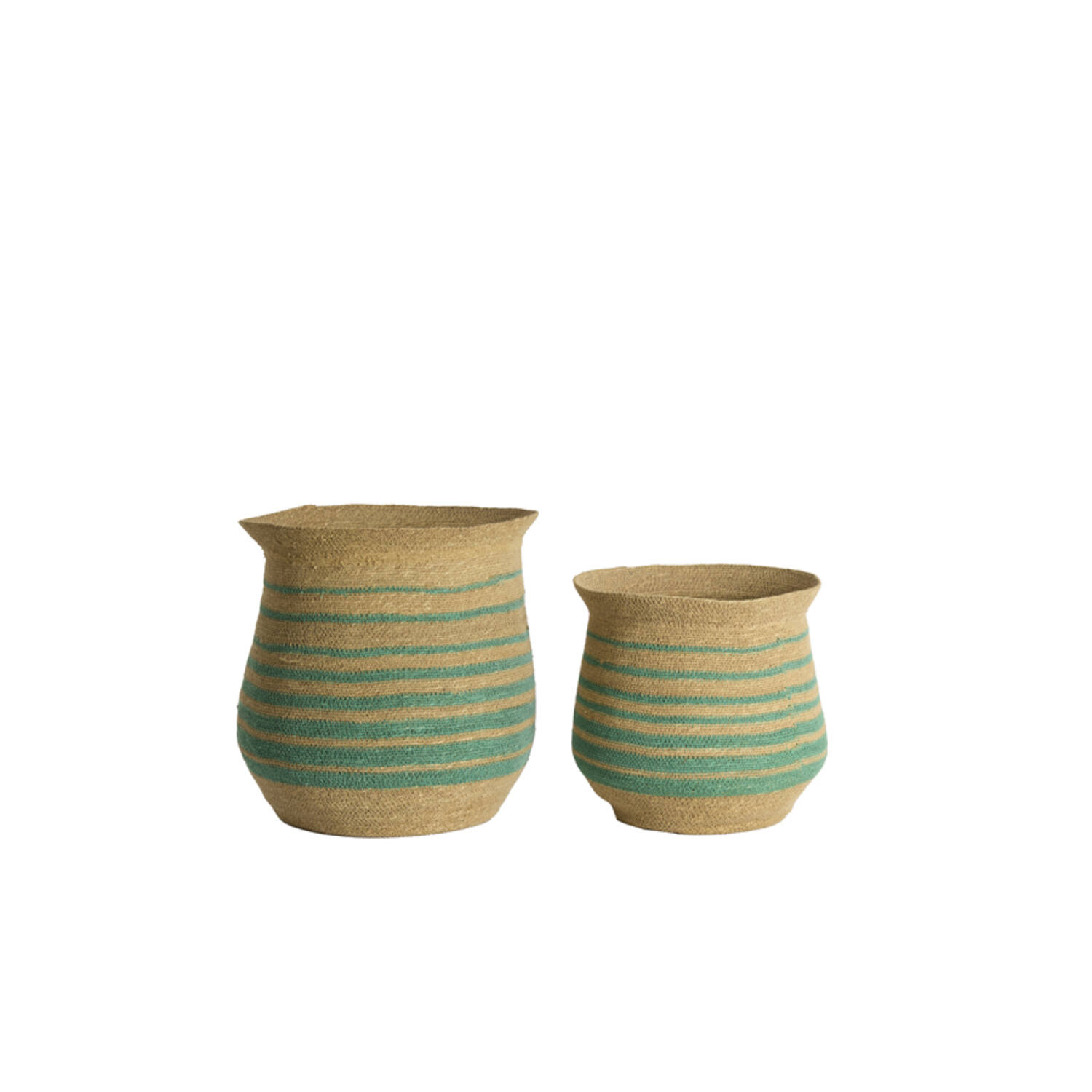 Basket S/2 Ø32x30+40x40 cm RUTJA seagrass natural+turquoise