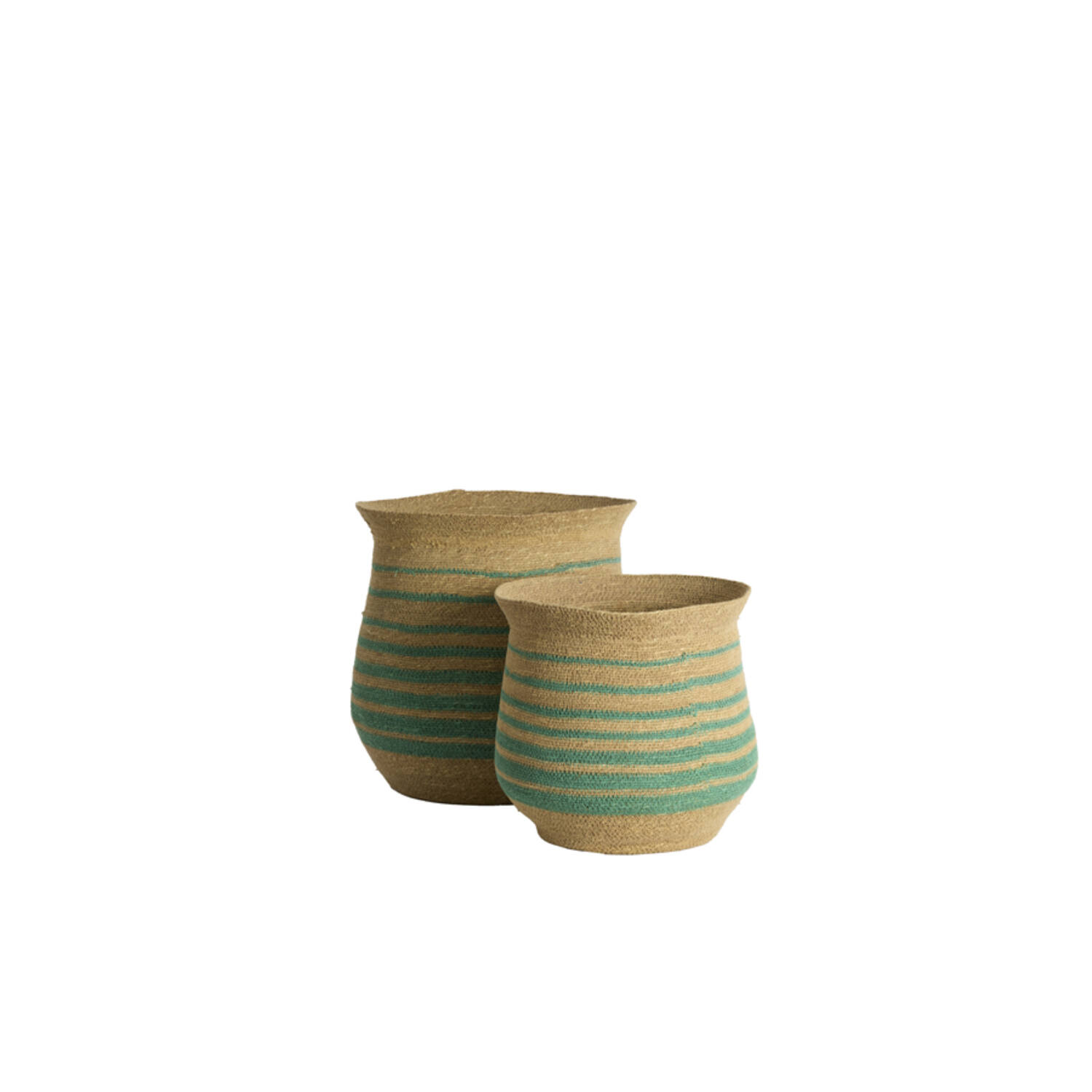 Basket S/2 Ø32x30+40x40 cm RUTJA seagrass natural+turquoise