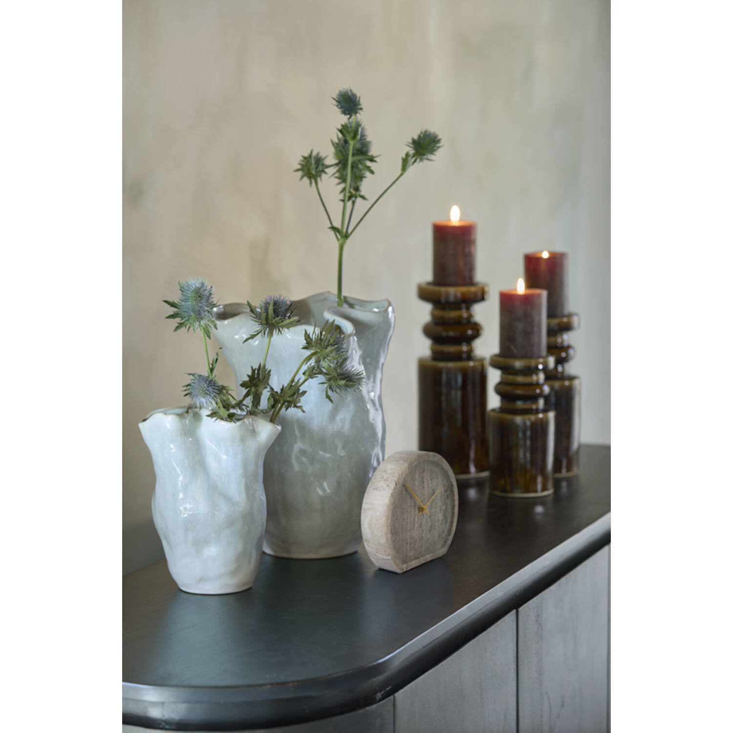 Vase deco 24,5x23,5x34 cm TELMO ceramics light blue+cream