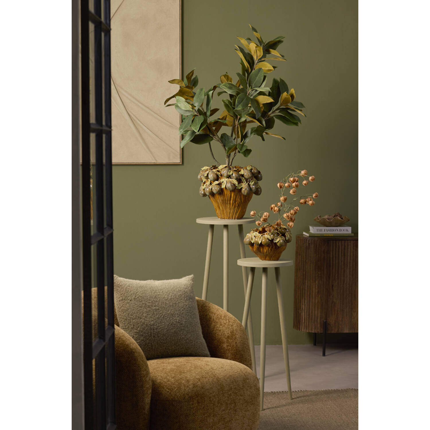 Vase deco 41x37x23,5 cm LOMI ceramic amber-brown+olive green