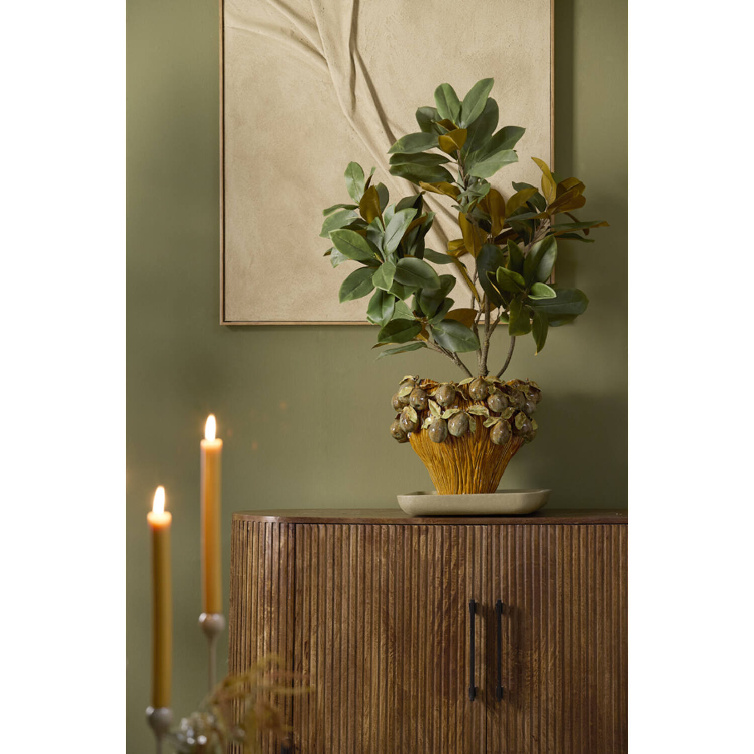 Vase deco 41x37x23,5 cm LOMI ceramic amber-brown+olive green