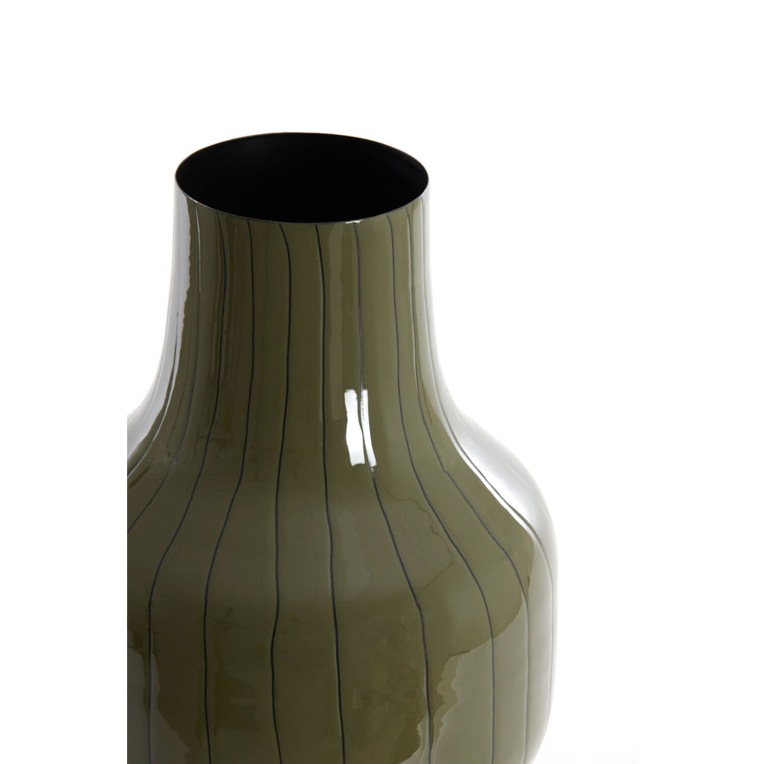 Vaas deco Ø27x49 cm SINDO glanzend donker olijf groen+zwart