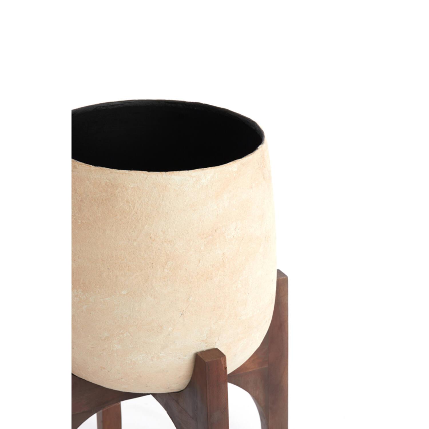 Pot on base deco Ø36x50 cm KARUNA wood+papier mâché beige