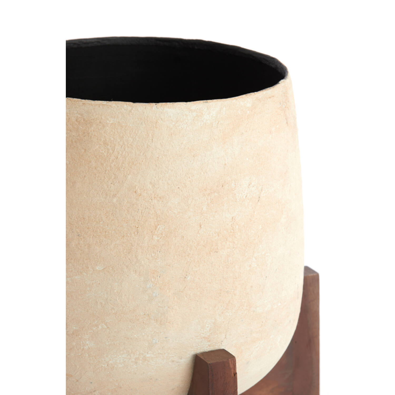 Pot on base deco Ø44x53 cm KARUNA wood+papier mâché beige