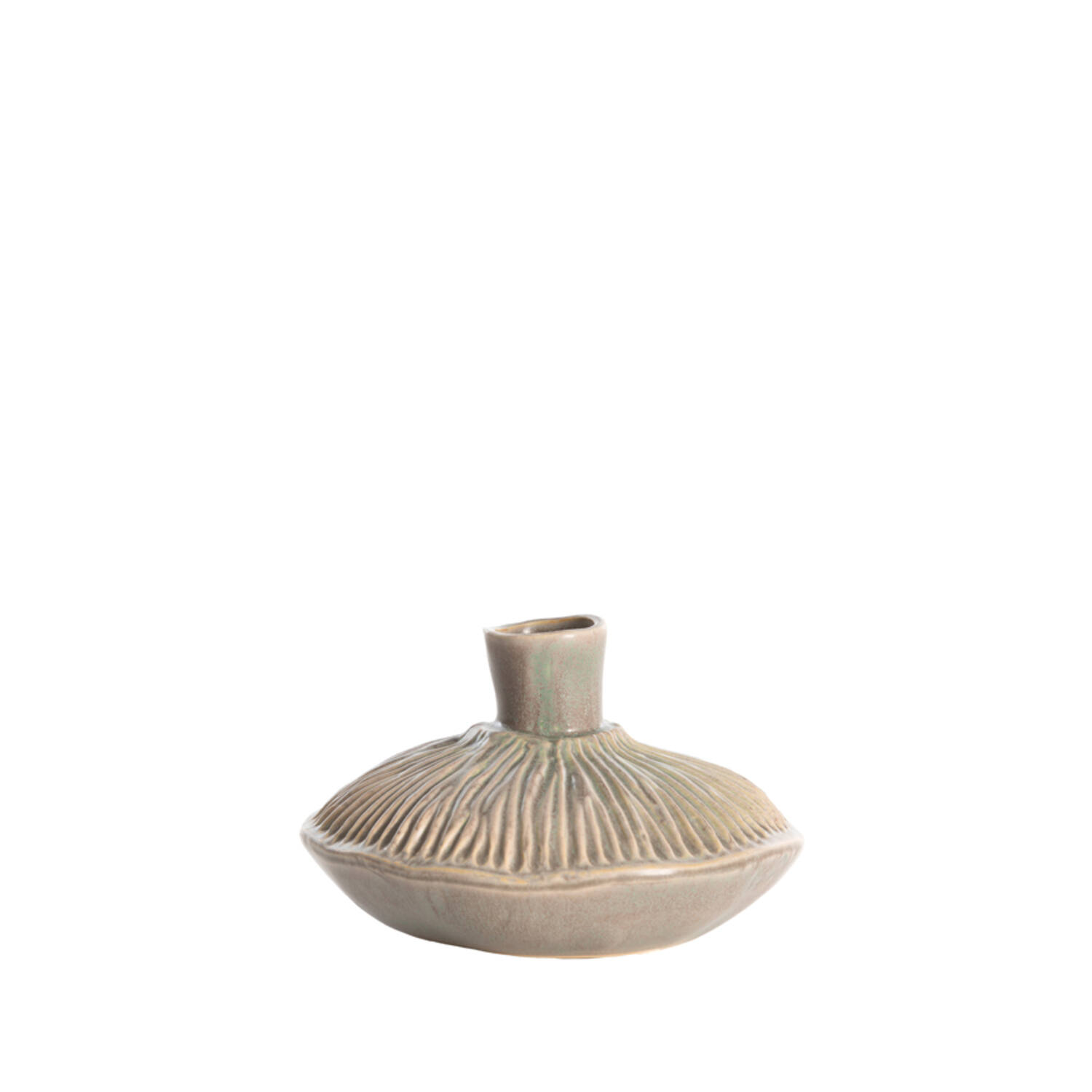Vaas deco Ø15x9 cm NEIRA keramiek mat bruin-grijs