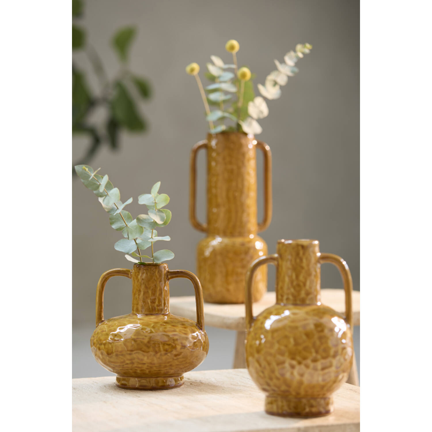 Vaas deco 18x14,5x34,5 cm ZIRO keramiek glans okergeel