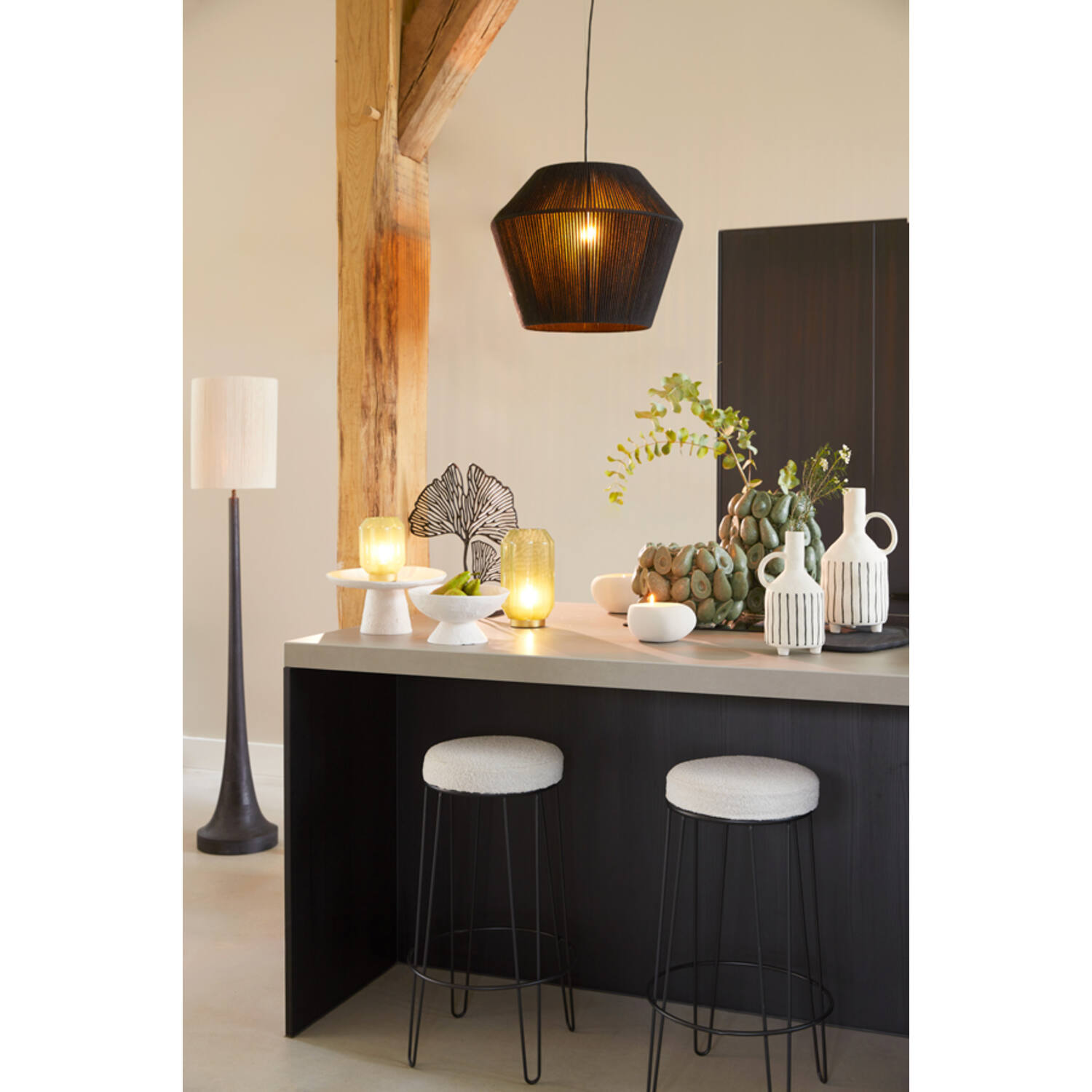 Vase deco 12x11x21,5 cm JONAI ceramics matt cream-black
