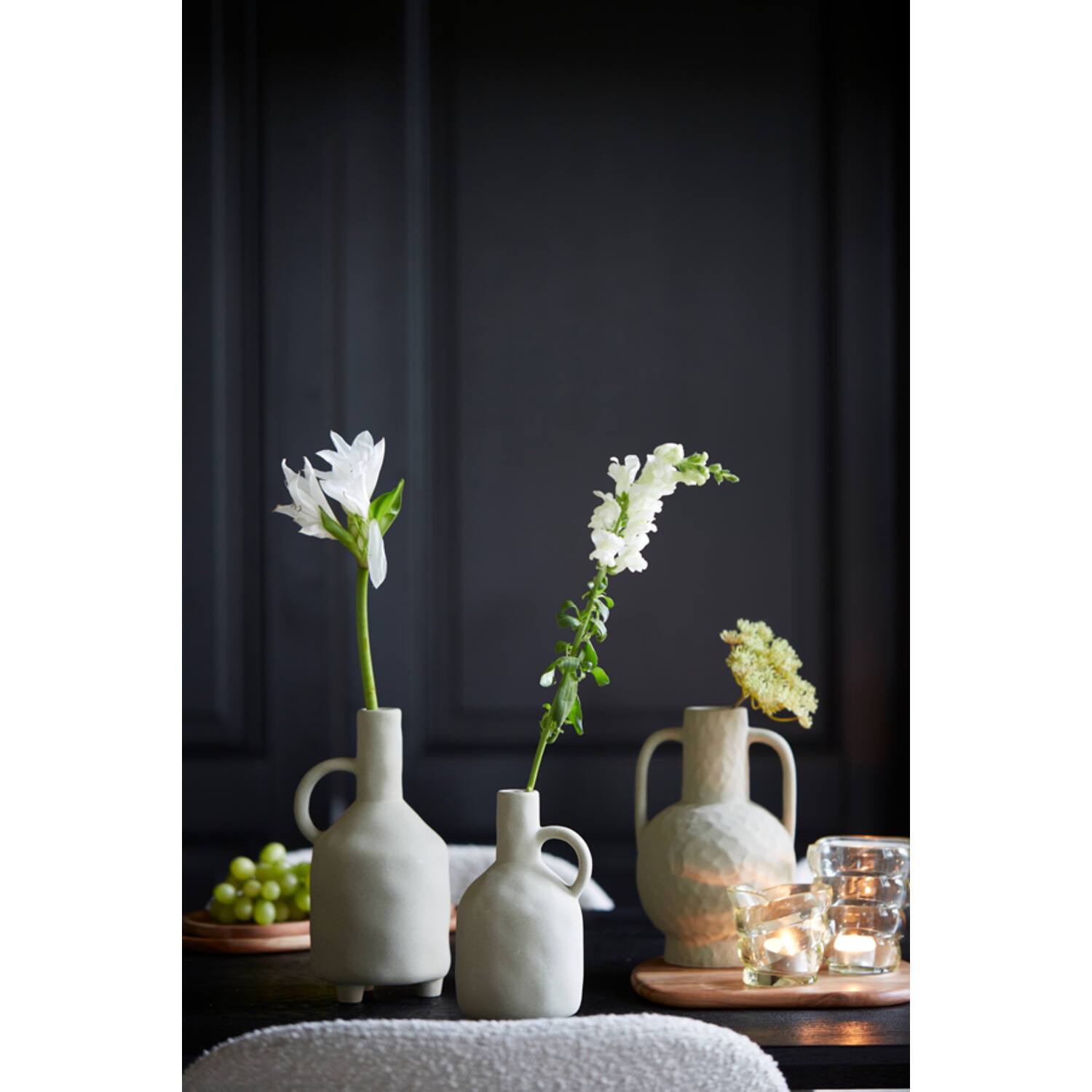 Vaas deco 14,5x13x27,5 cm JONAI keramiek mat olijf groen