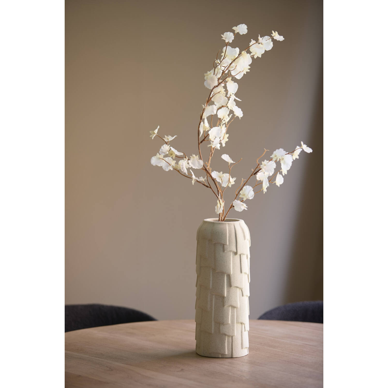 Vaas deco Ø14x34,5 cm LEIMA keramiek mat crème