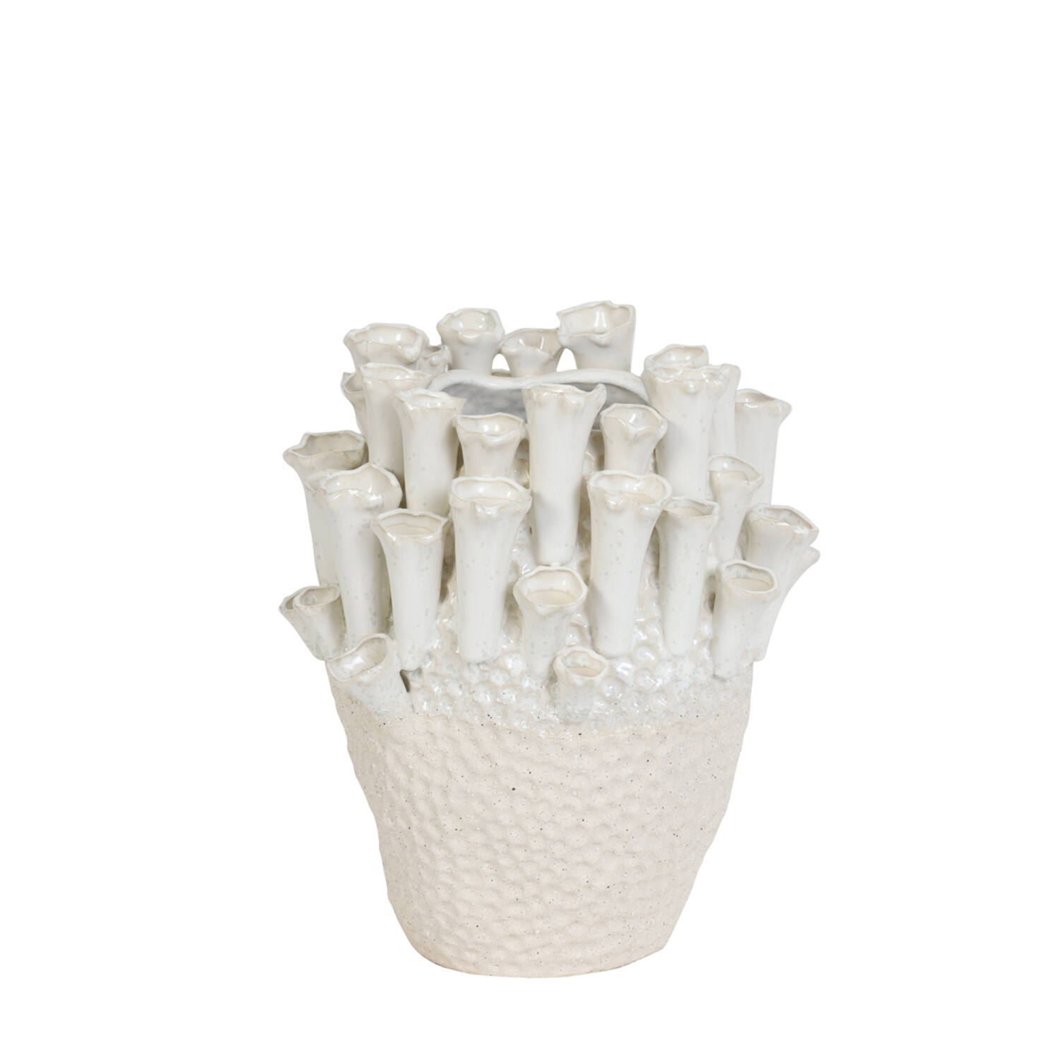 Vaas deco Ø27,5x27,5 cm KYRAL keramiek crème+wit