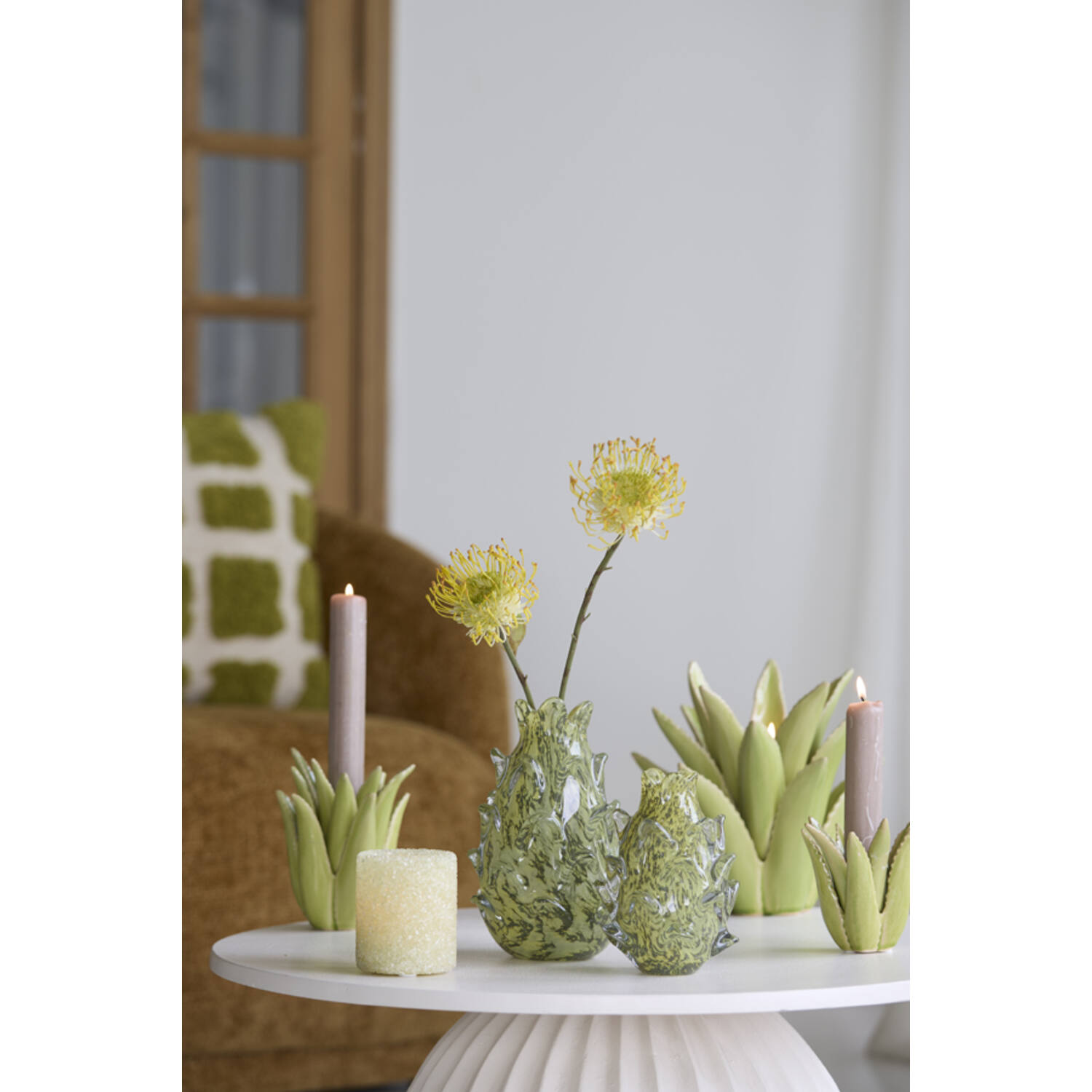 Candle stick Ø11,5x11,5 cm CACTUS ceramics light green