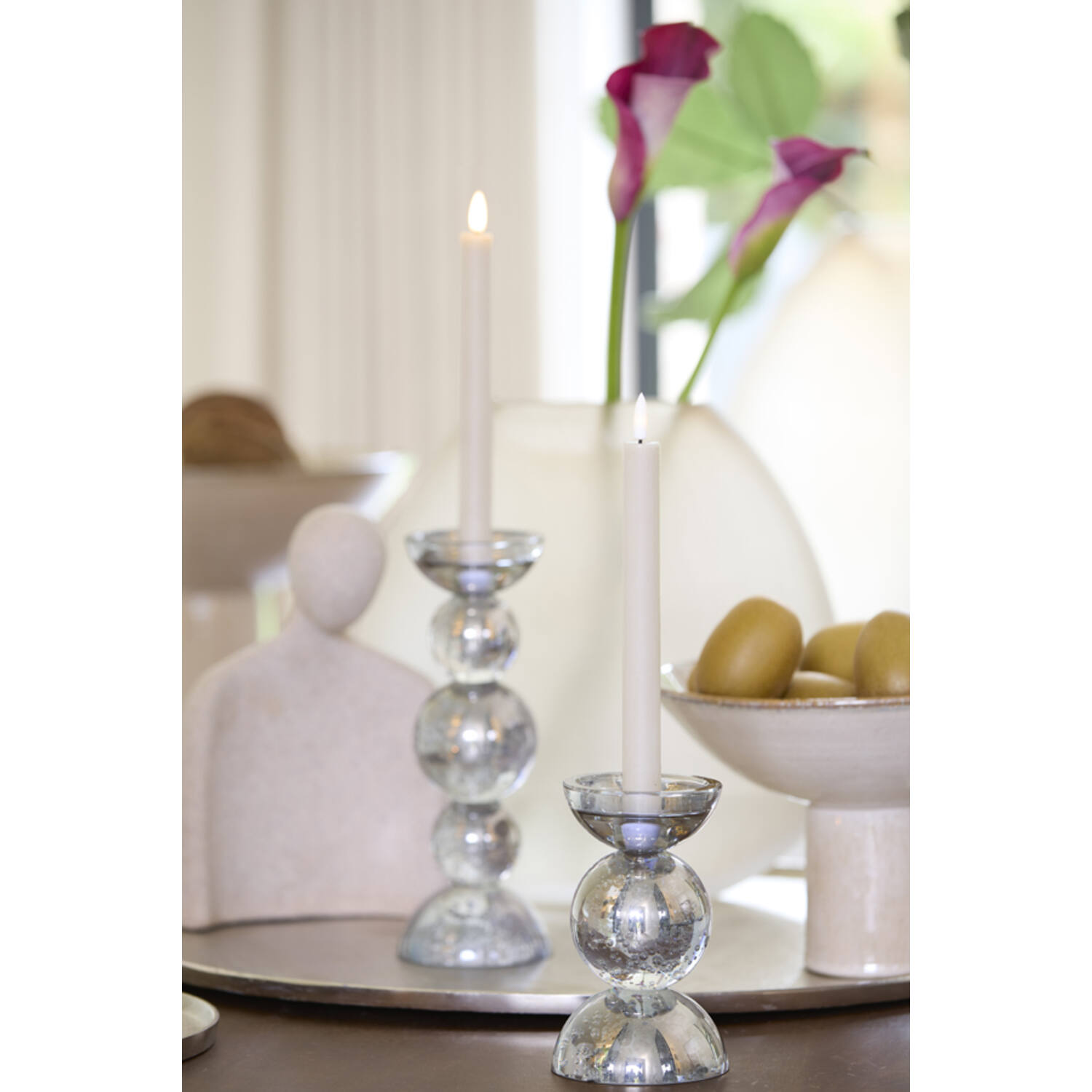 Candle stick Ø9,5x15,5 cm ITINGA glass bubble smoke