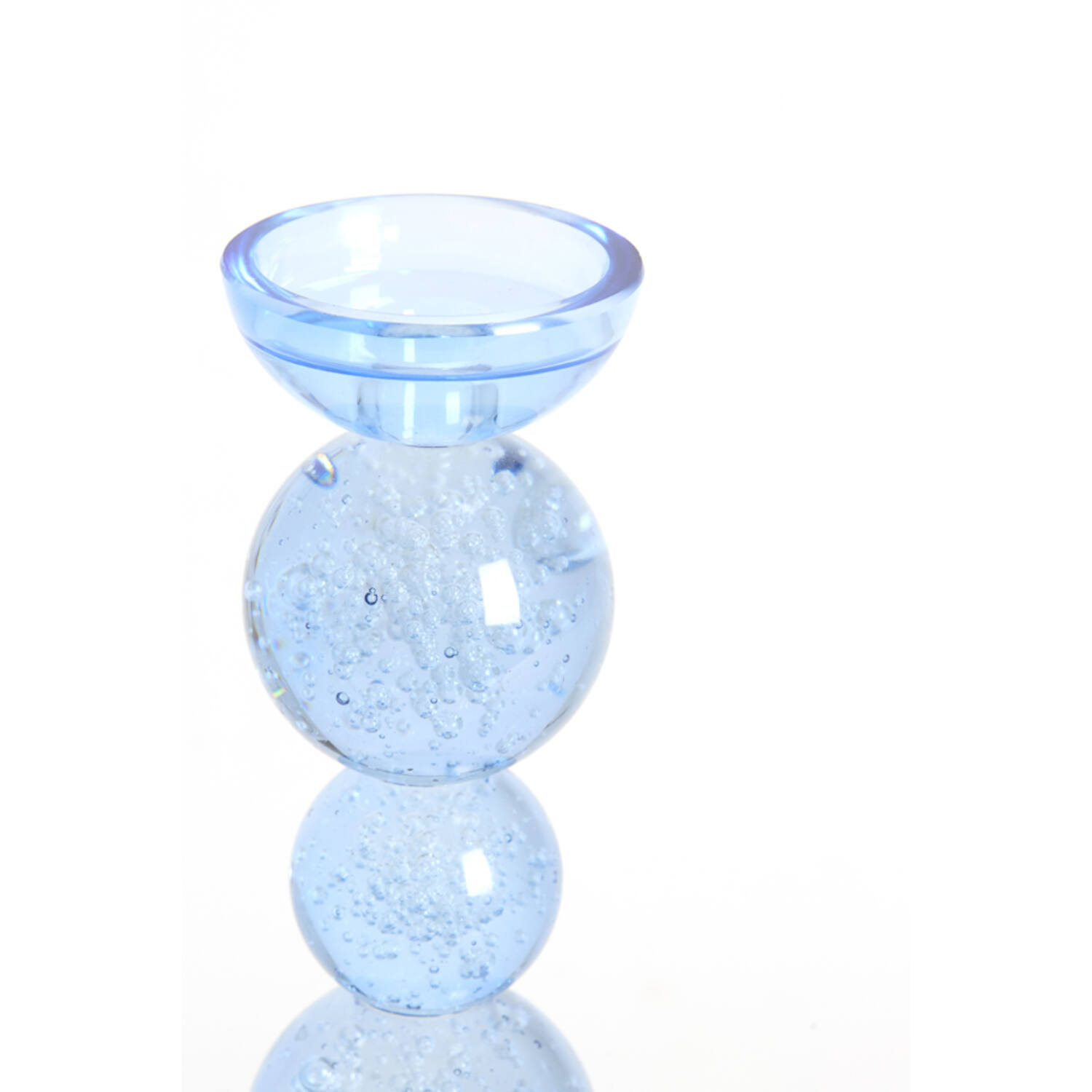 Candle stick Ø9,5x34 cm ITINGA glass bubble light blue