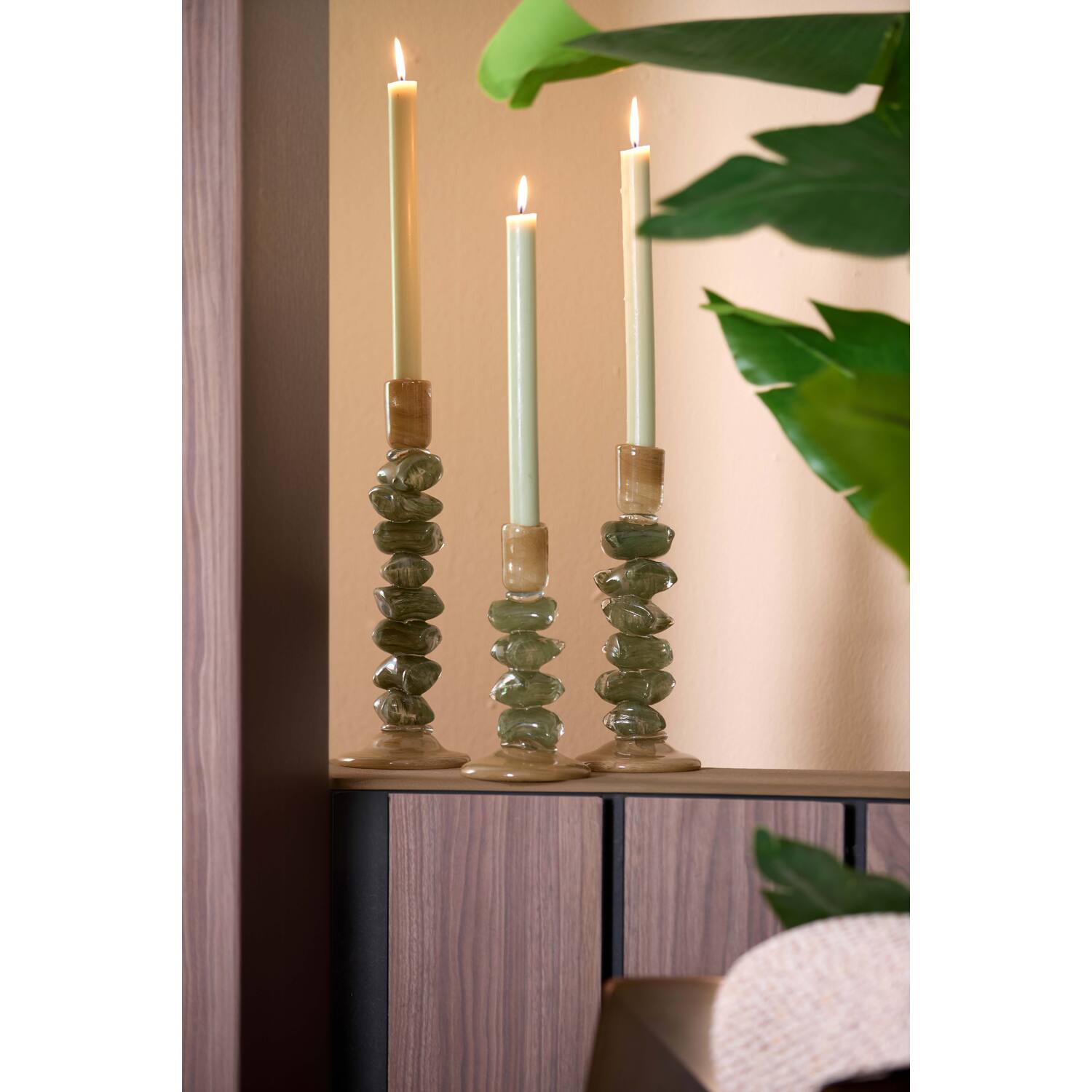 Candle stick Ø11,5x29,5 cm ESTINA brown+moss green