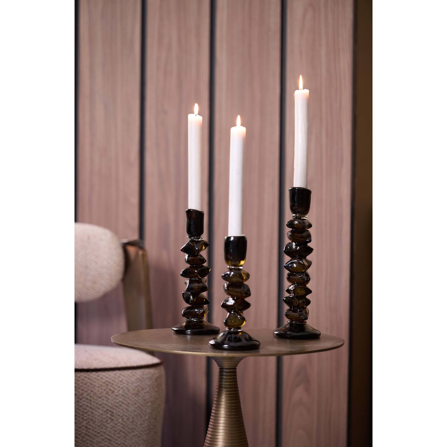 Candle stick Ø11x34 cm ESTIVA glass olive green